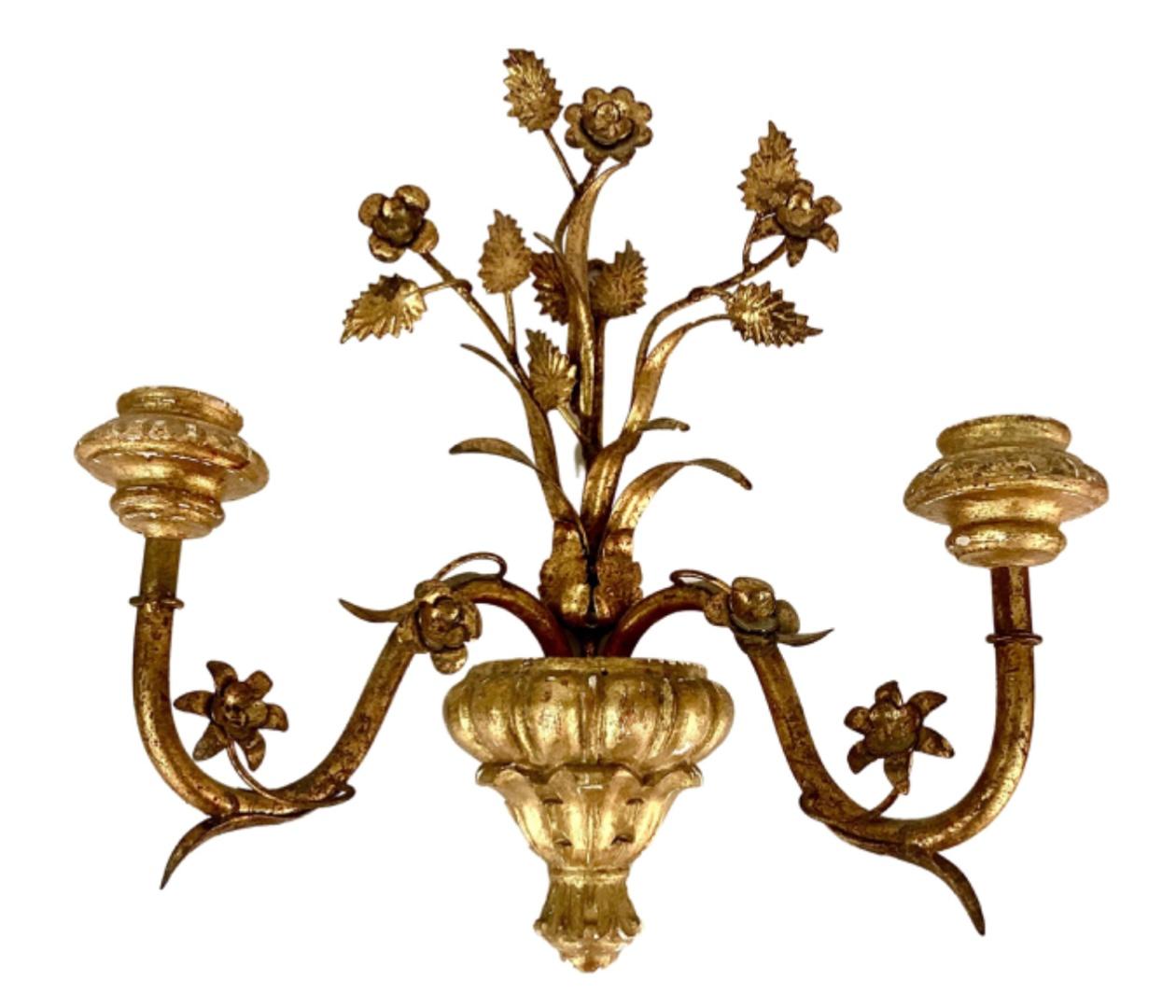 Pair of Italian Giltwood and Metal Sconces 2