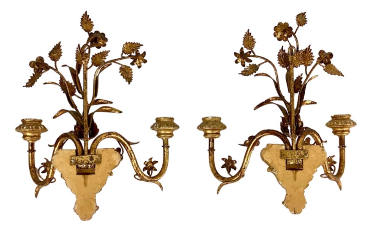 Pair of Italian Giltwood and Metal Sconces 3