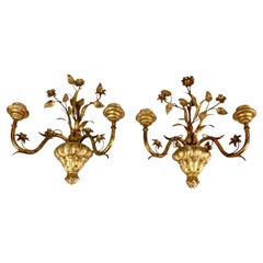 Pair of Italian Giltwood and Metal Sconces