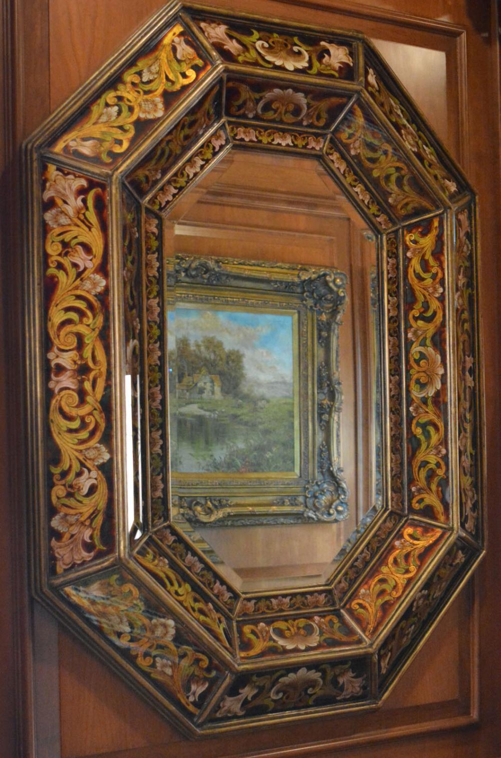 20th Century Pair of Italian Giltwood and Reverse Painted Mirrors For Sale