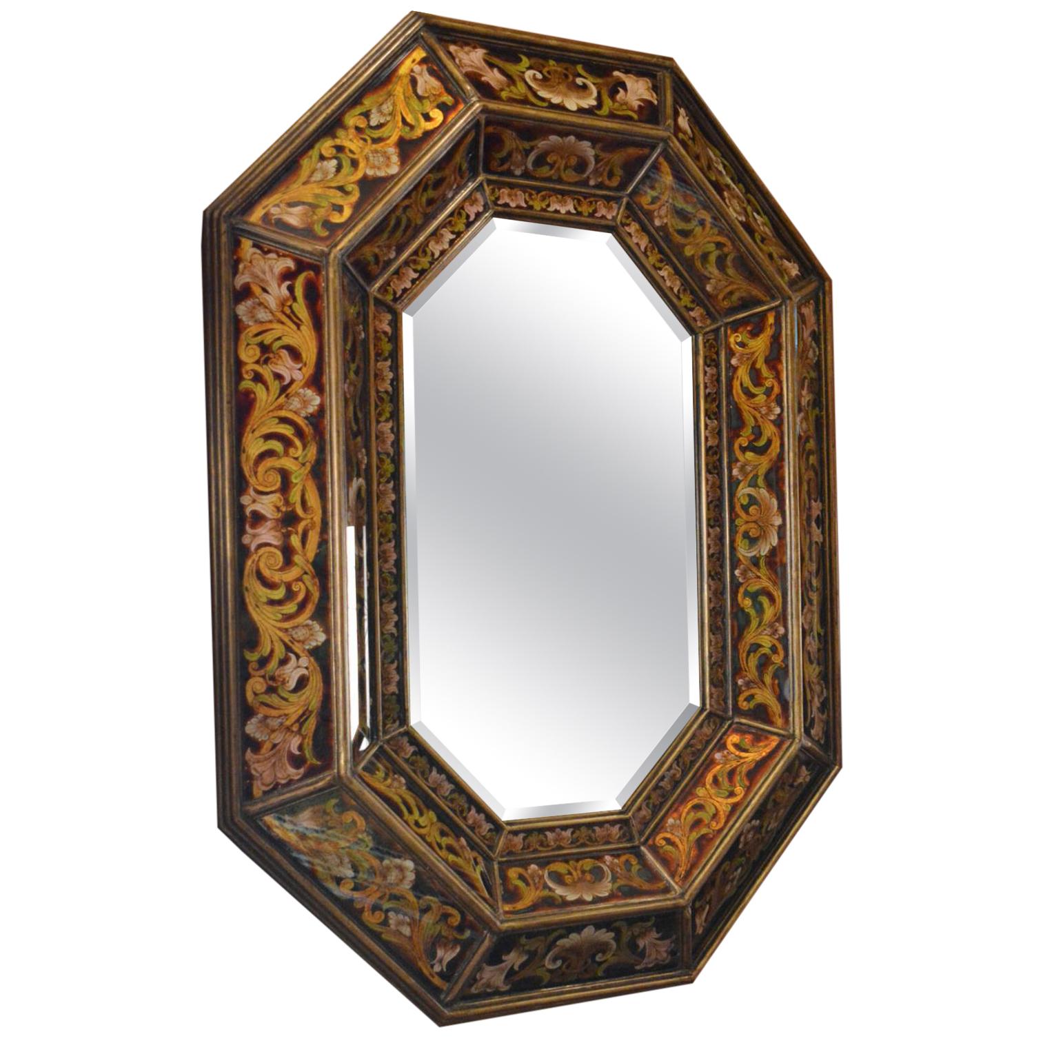 Pair of Italian Giltwood and Reverse Painted Mirrors For Sale