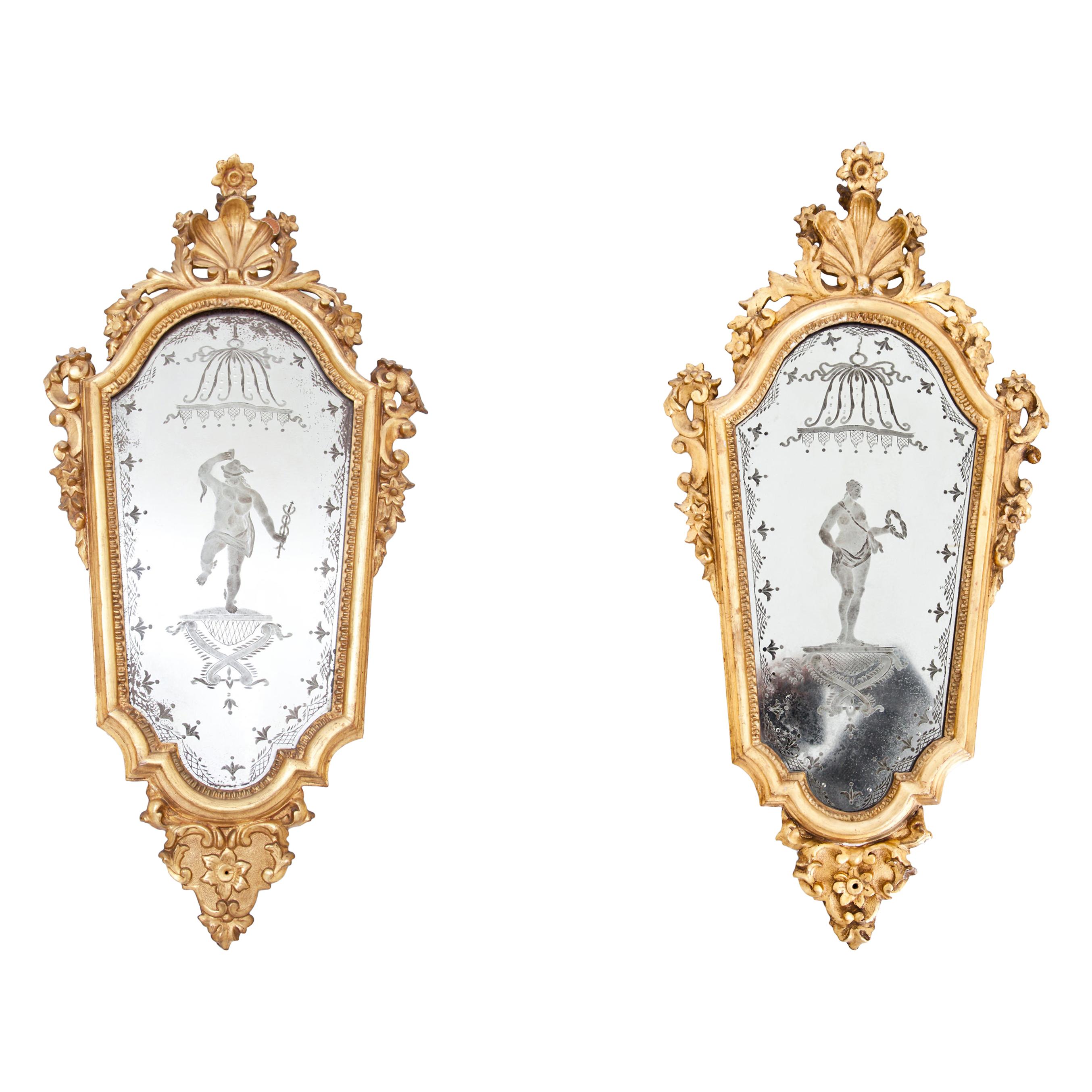 Pair of Italian Giltwood Baroque Mirrors, 18th Century