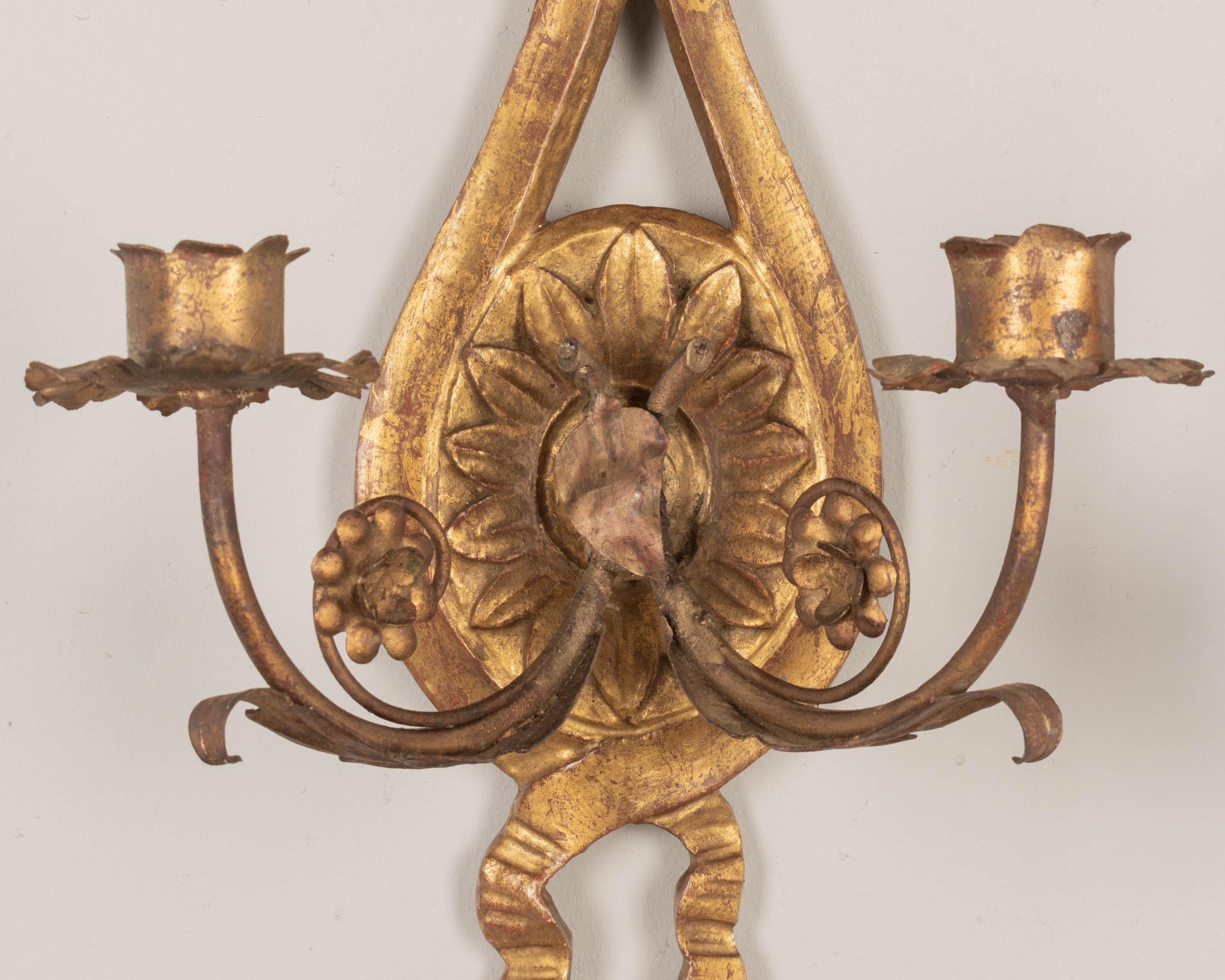 Pair of Italian Giltwood Candle Sconces For Sale 1