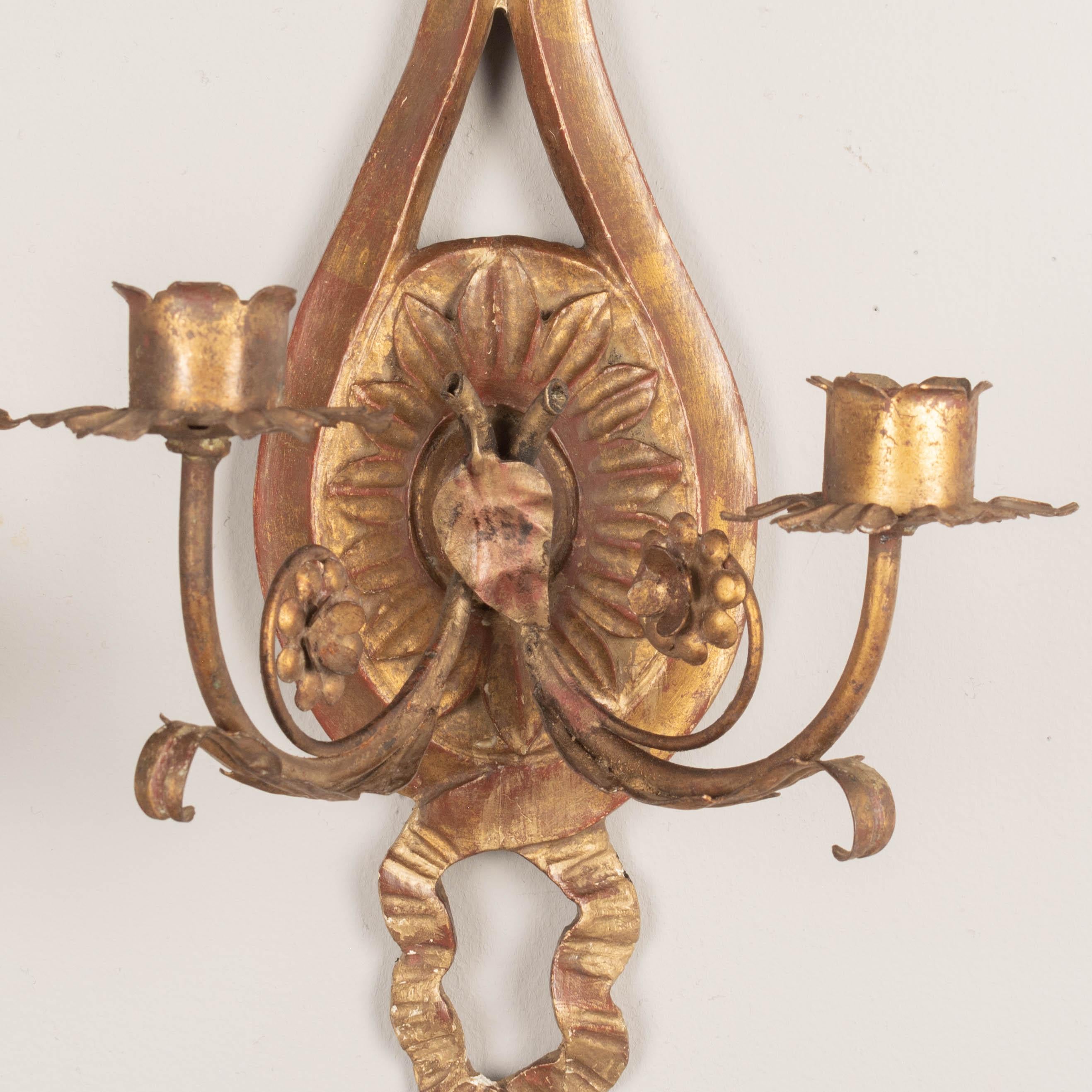 Pair of Italian Giltwood Candle Sconces For Sale 2