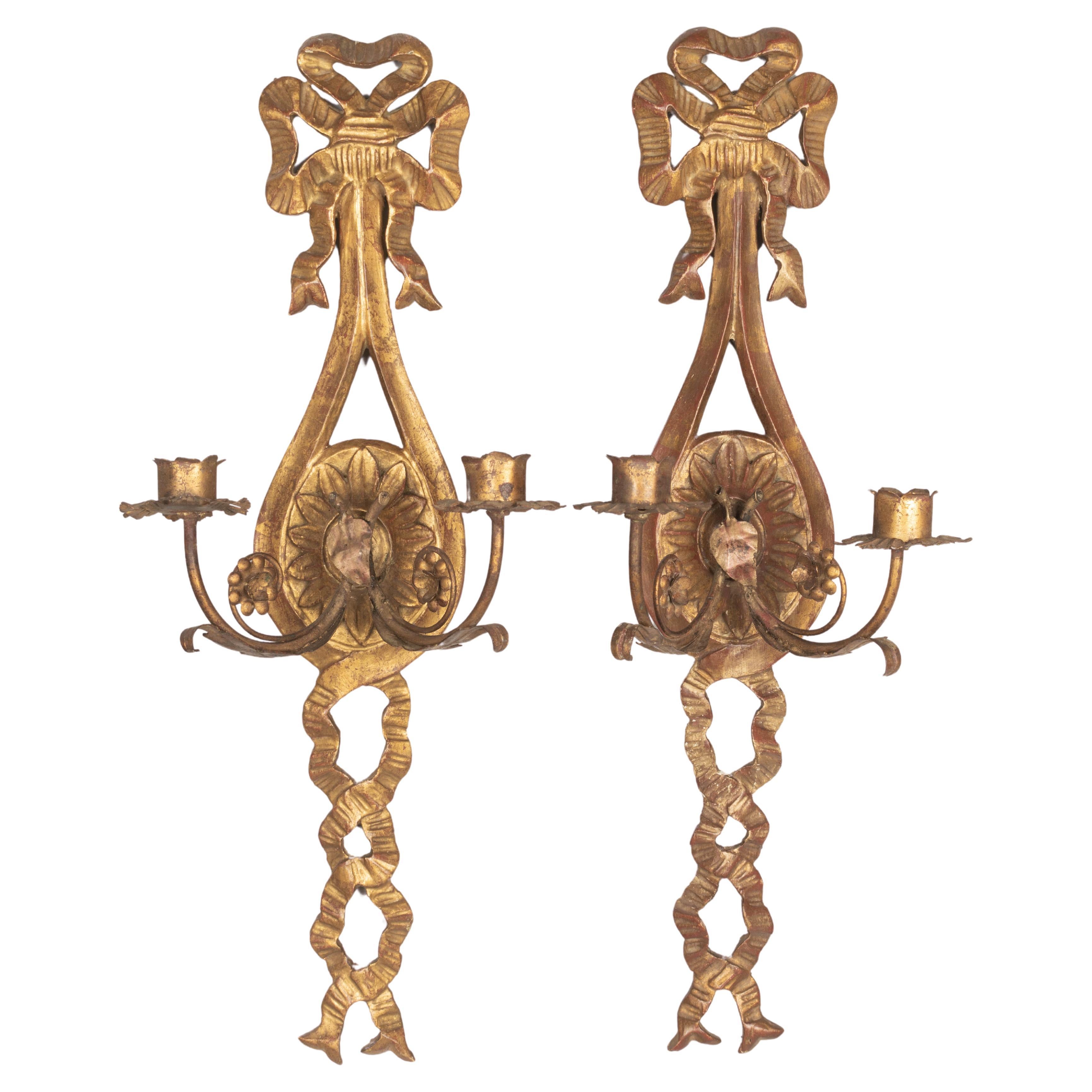 Pair of Italian Giltwood Candle Sconces For Sale