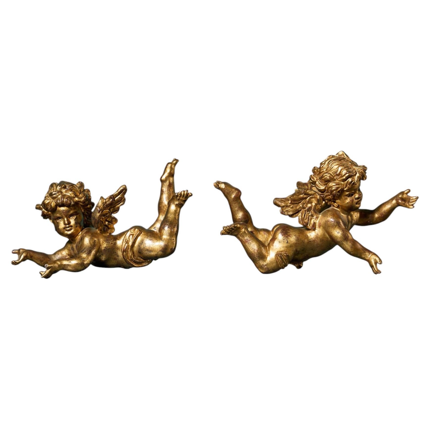 Pair of Italian Giltwood Cherub Carvings