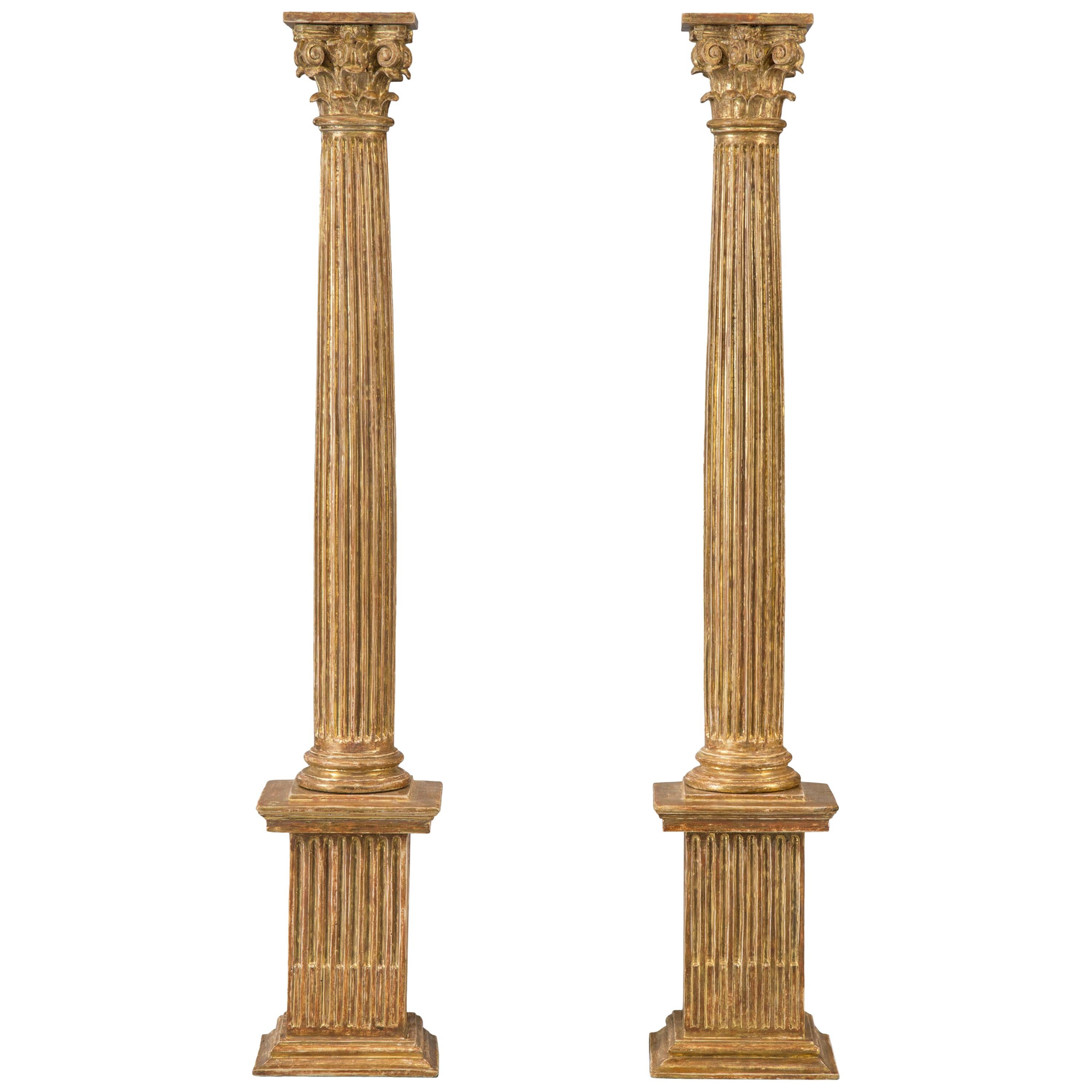 Pair of Italian Giltwood Classical Columns