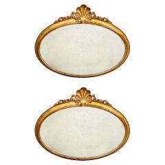 Pair of Italian Giltwood Grotto Shell Antiqued Mirrors