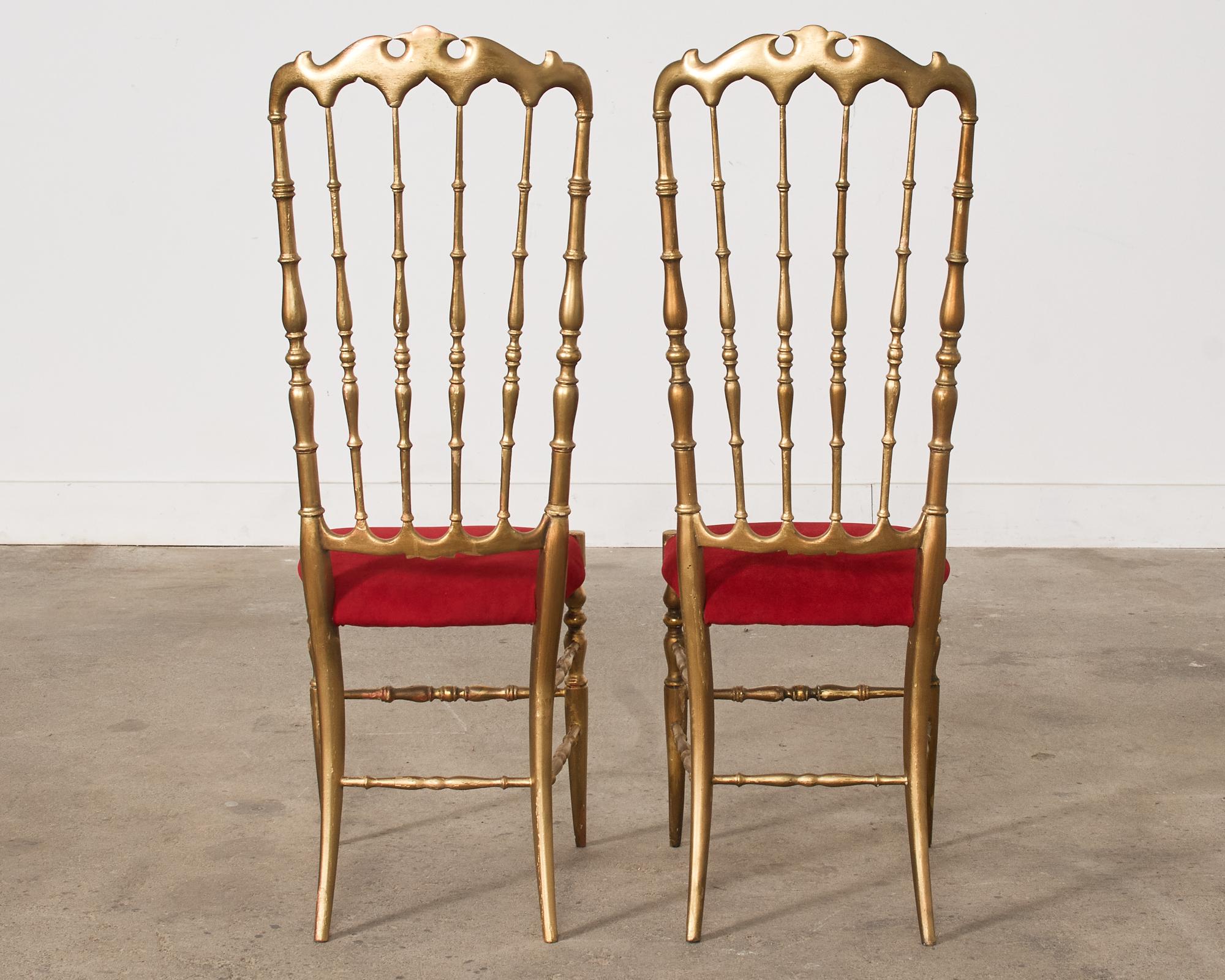 Paar italienische Chiavari-Stühle aus Giltwood mit hoher Rückenlehne im Angebot 6