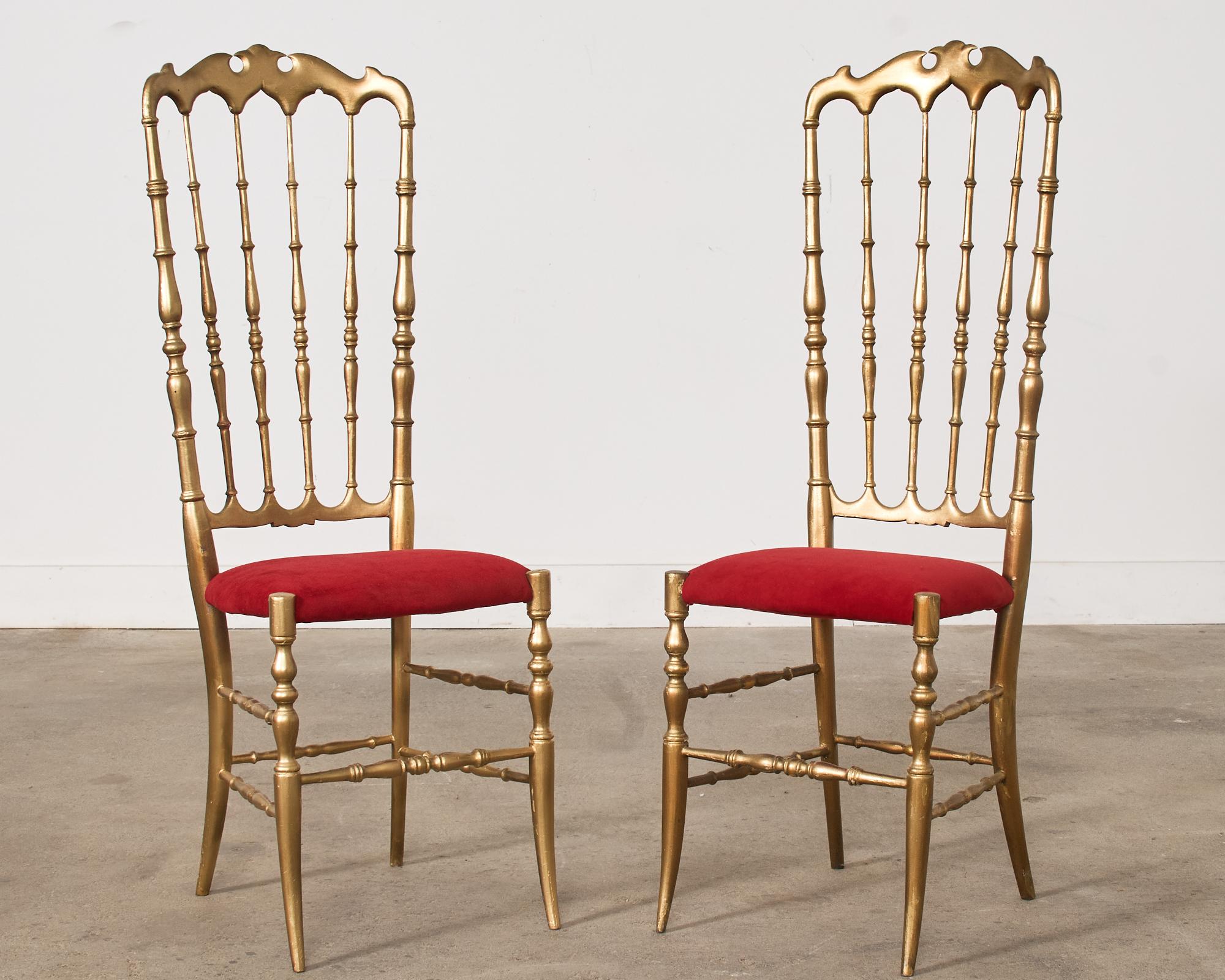Baroque Pair of Italian Giltwood High Back Chiavari Chairs For Sale