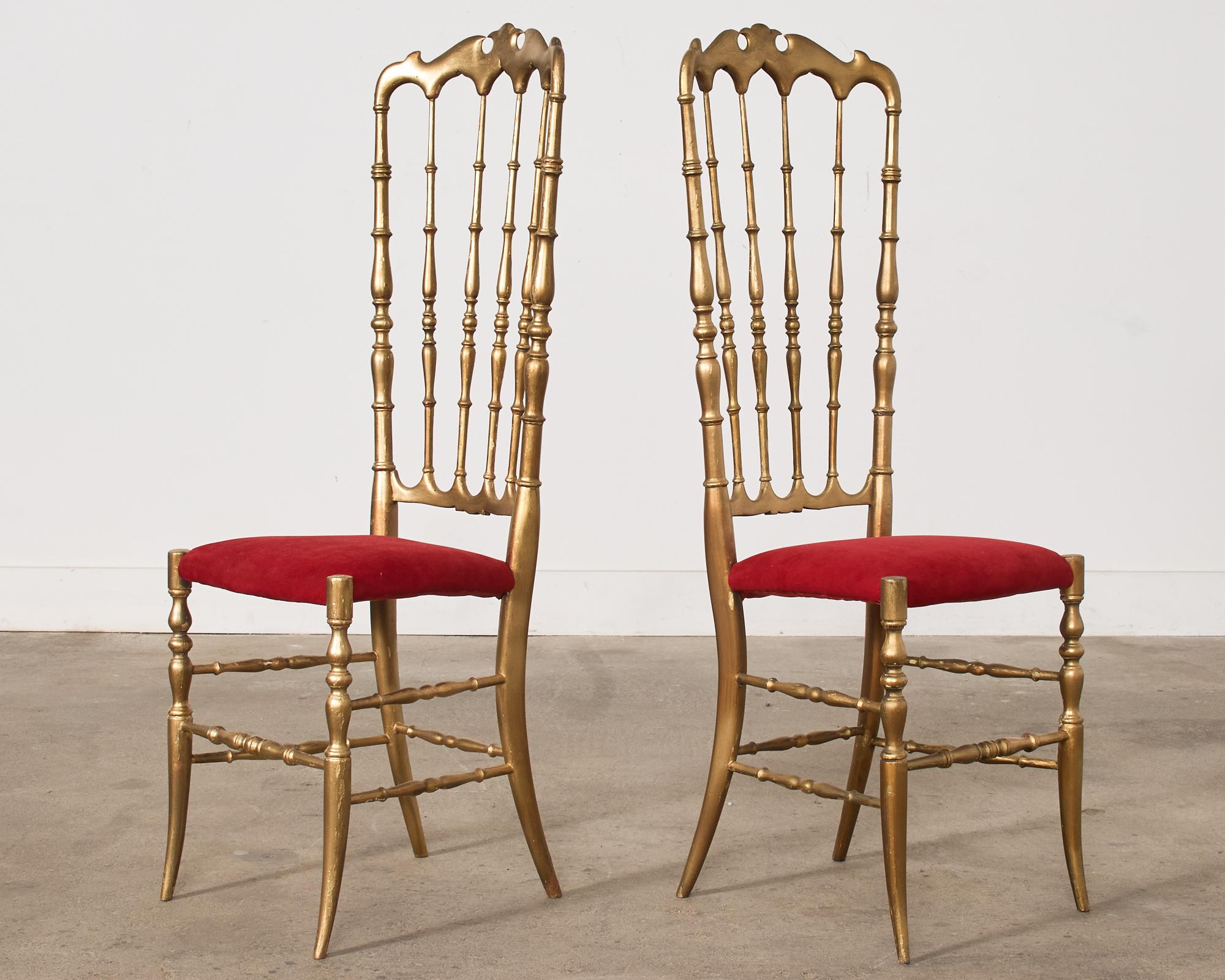 Pair of Italian Giltwood High Back Chiavari Chairs In Distressed Condition For Sale In Rio Vista, CA
