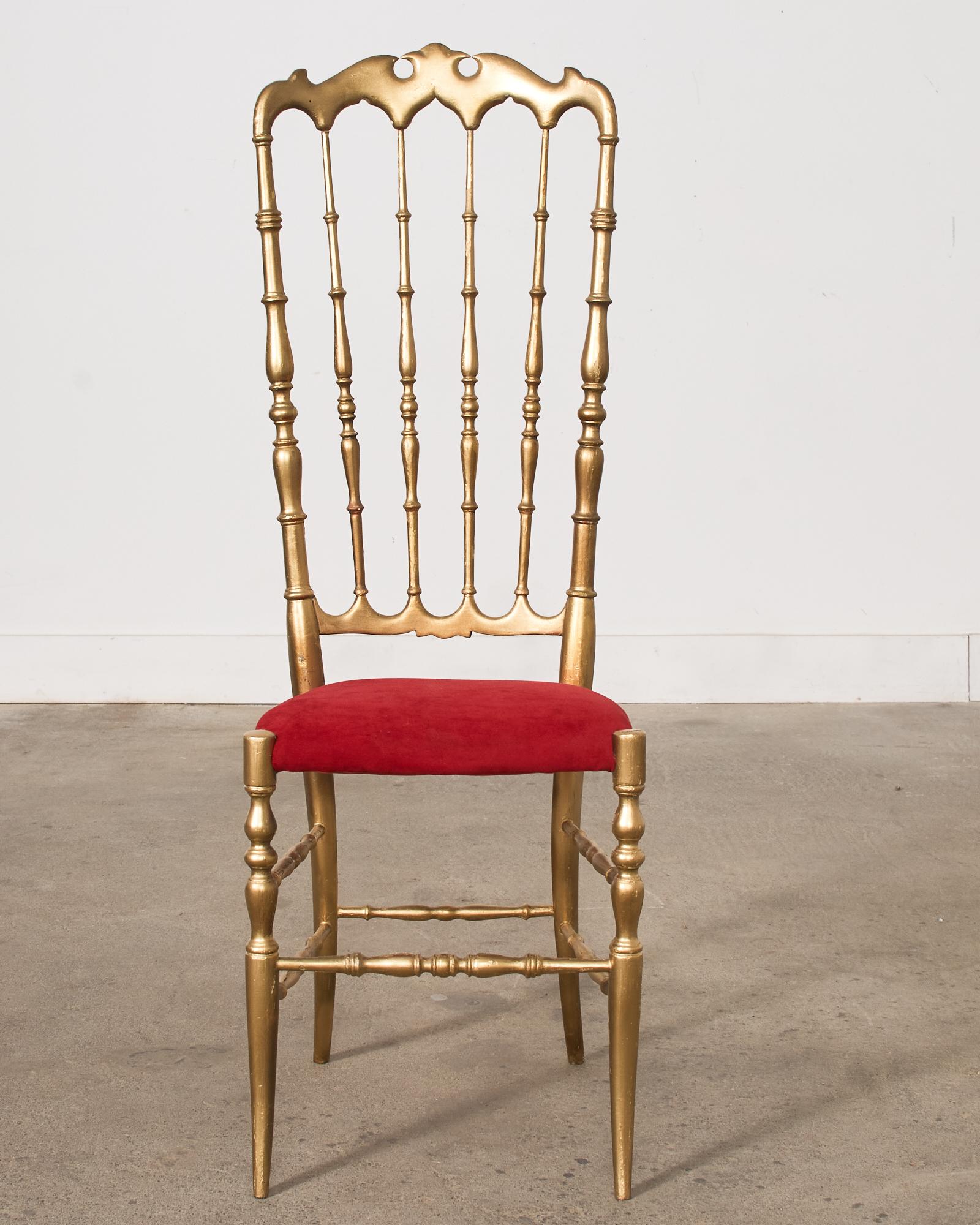 20th Century Pair of Italian Giltwood High Back Chiavari Chairs For Sale