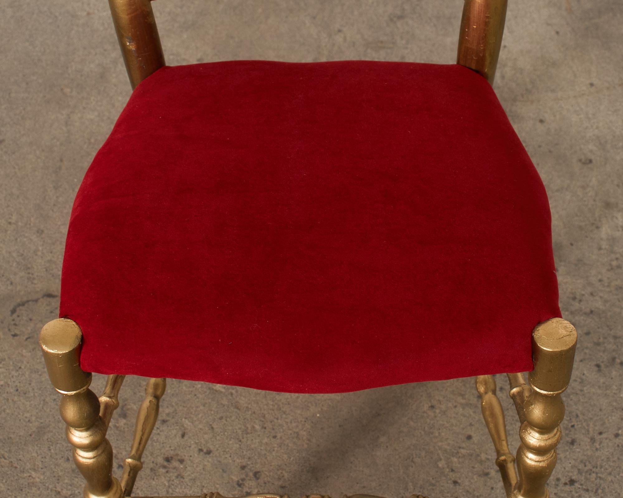 Velvet Pair of Italian Giltwood High Back Chiavari Chairs For Sale