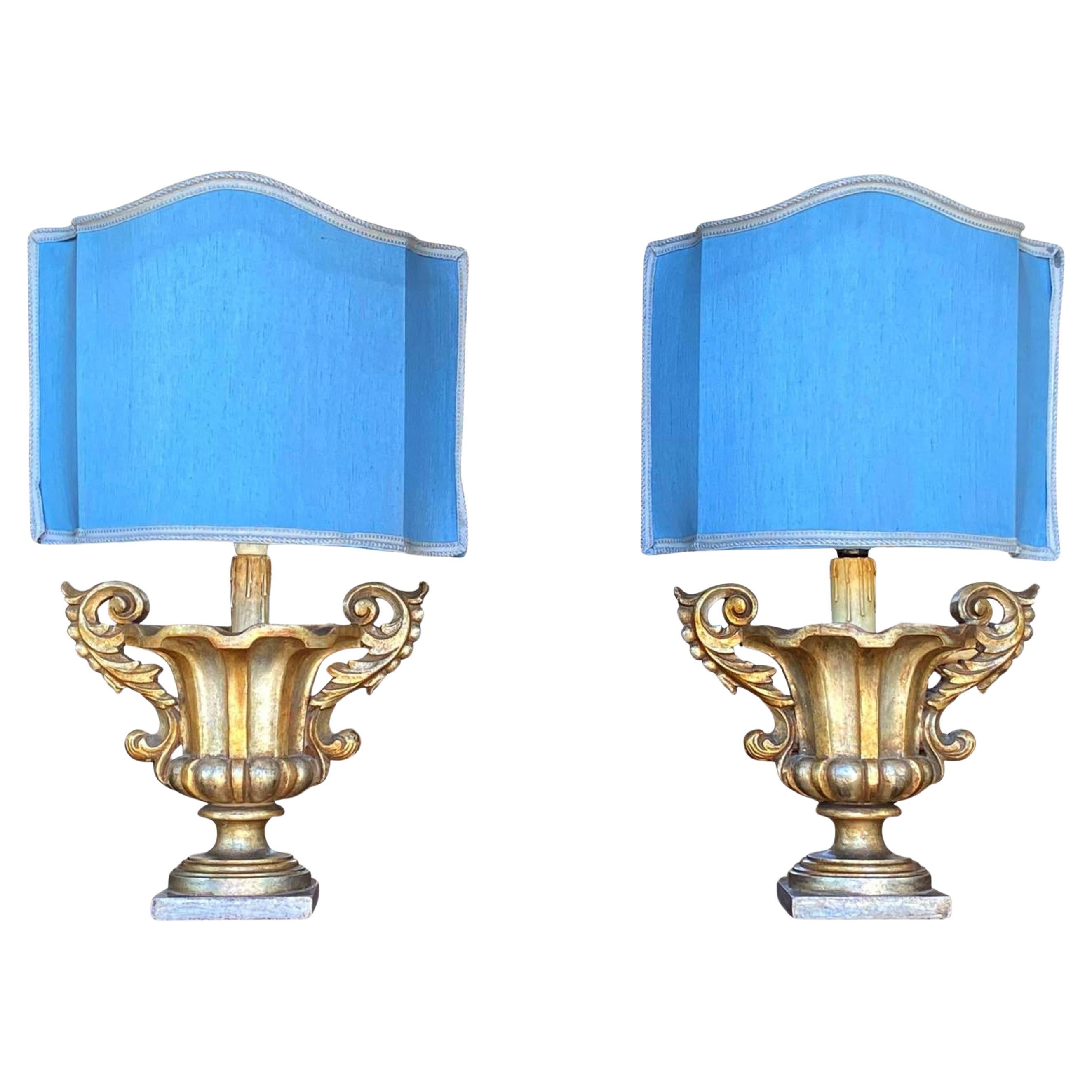 Pair of Italian Giltwood Lamps
