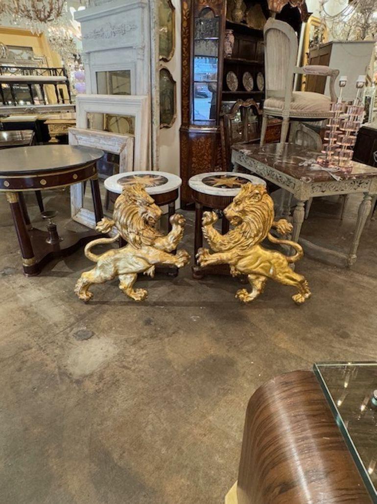 Great pair of Italian carved and giltwood Lions. Circa1940. These are sure to make a statement, these are perfect for so many spaces! 30h x 30w