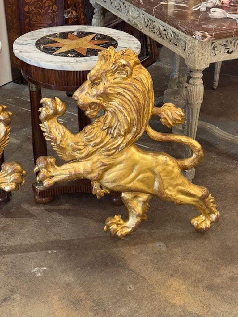 Pair of Italian Giltwood Lions In Good Condition For Sale In Dallas, TX