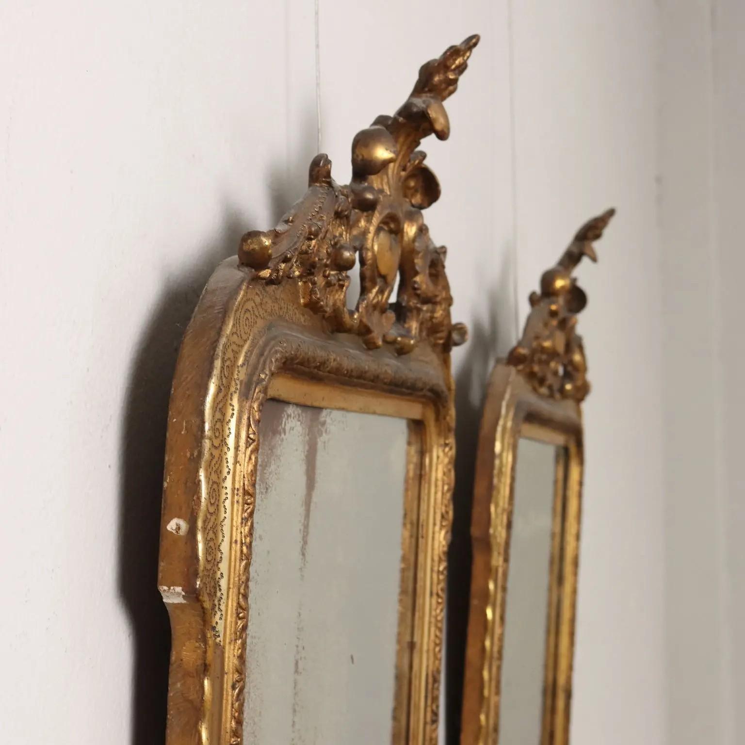XIX secolo Coppia di specchi italiani in legno dorato - CIRCA 1880 in vendita