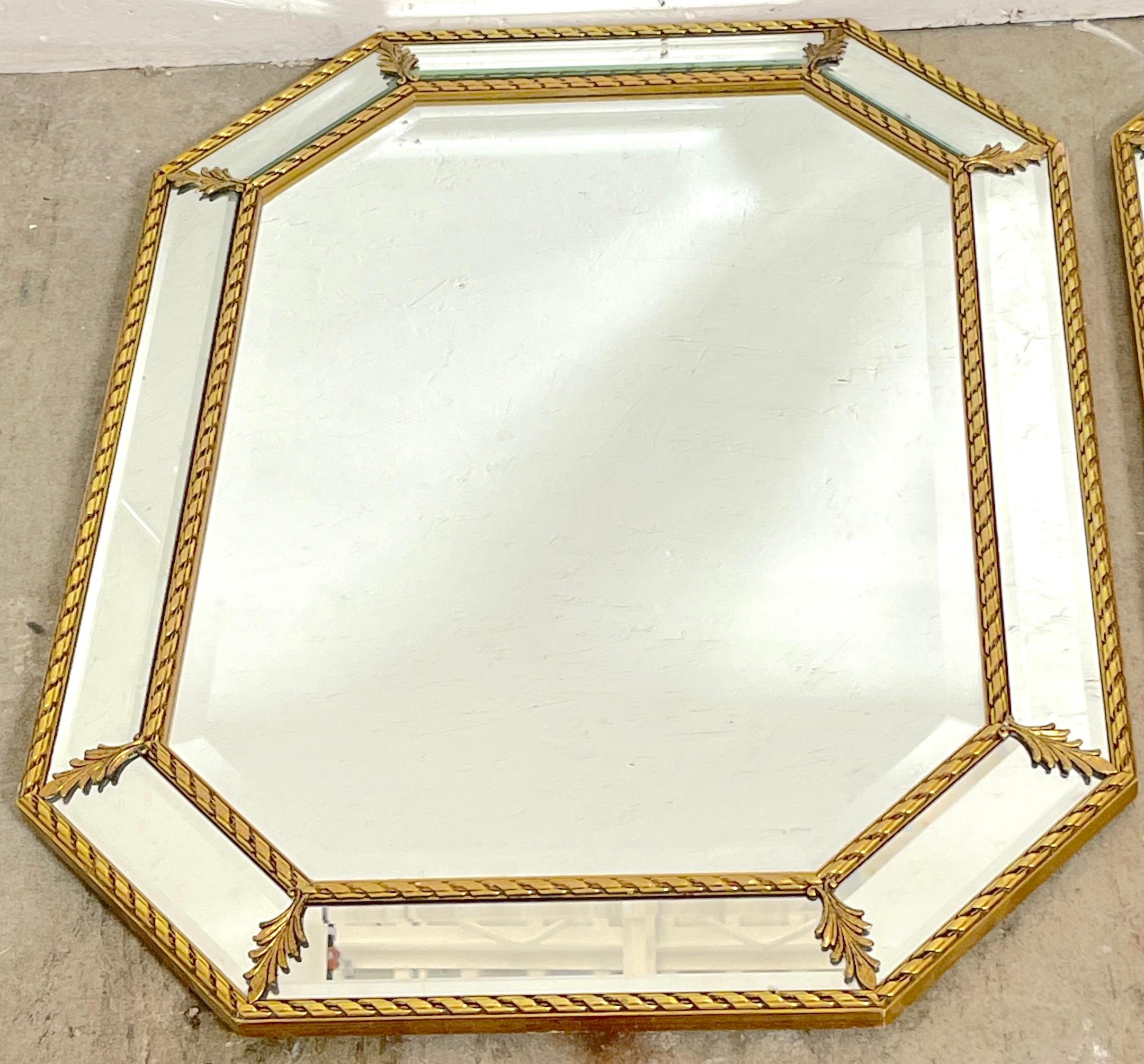 Pair of Italian Giltwood Neoclassical Beveled Mirrors  For Sale 4