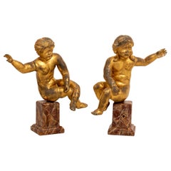 Pair of Italian Giltwood Putti Pair of Italian Giltwood Putti
