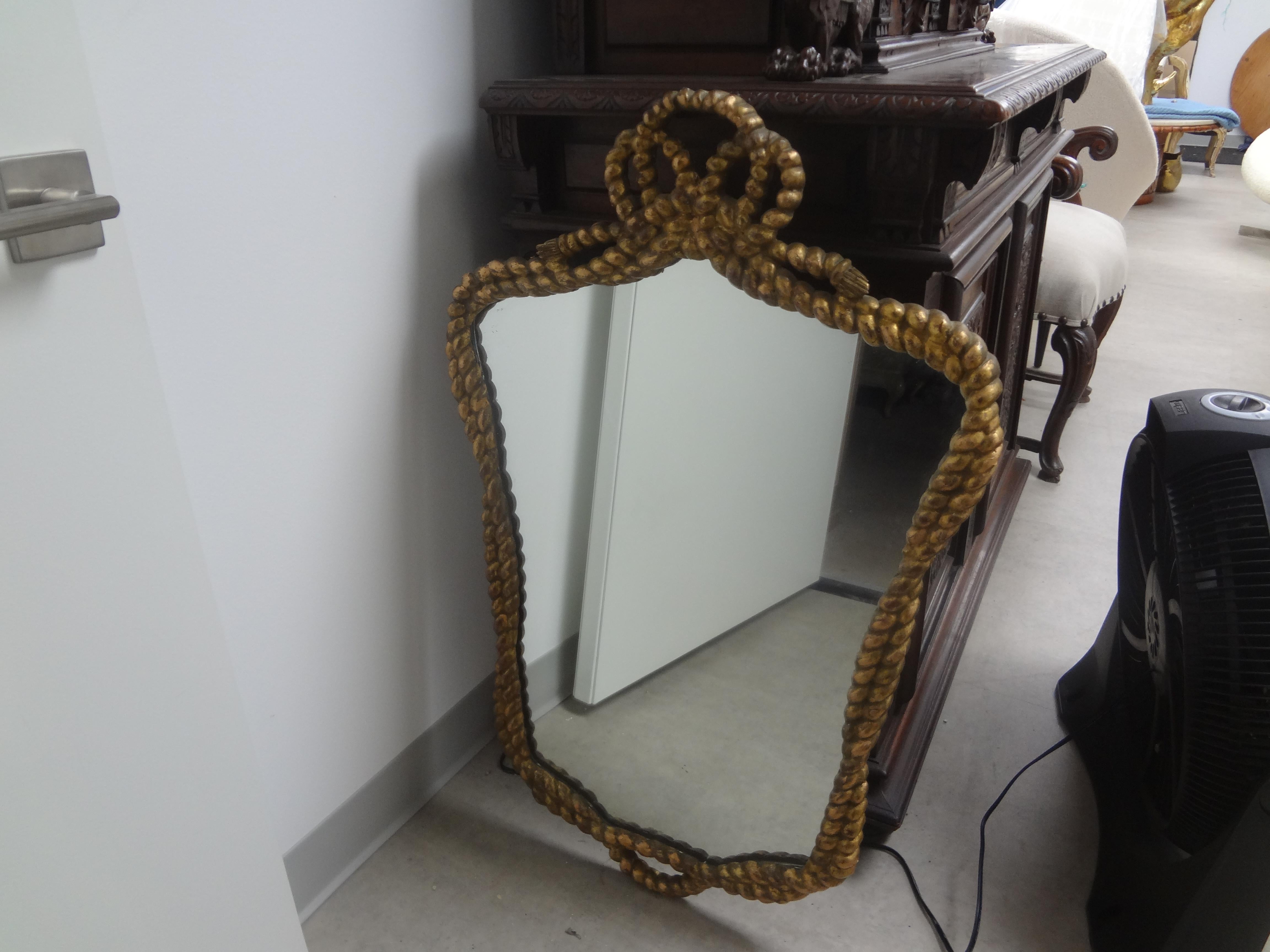 Pair of Italian Giltwood Rope and Tassel Mirrors In Good Condition For Sale In Houston, TX