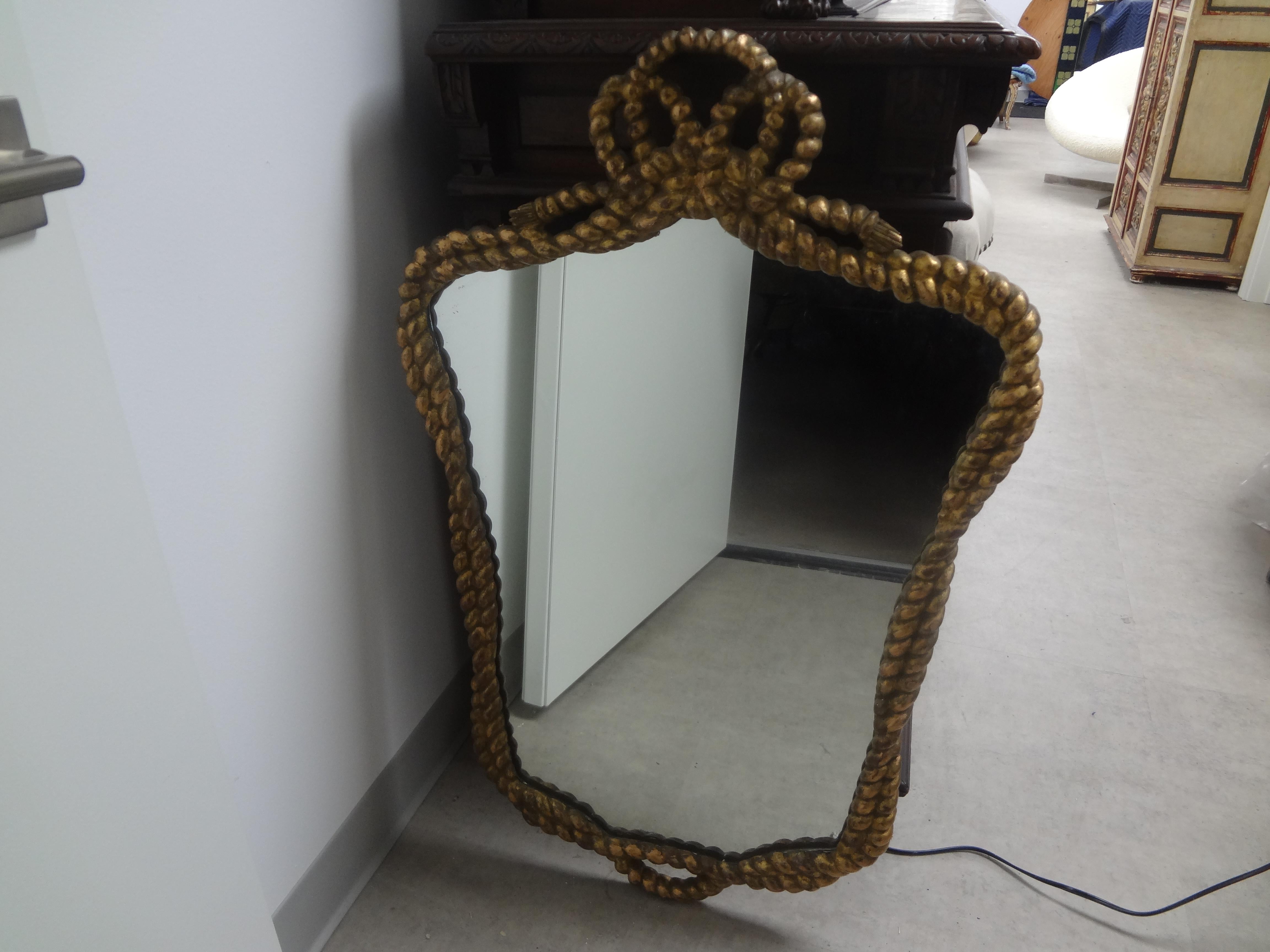 Mid-20th Century Pair of Italian Giltwood Rope and Tassel Mirrors For Sale