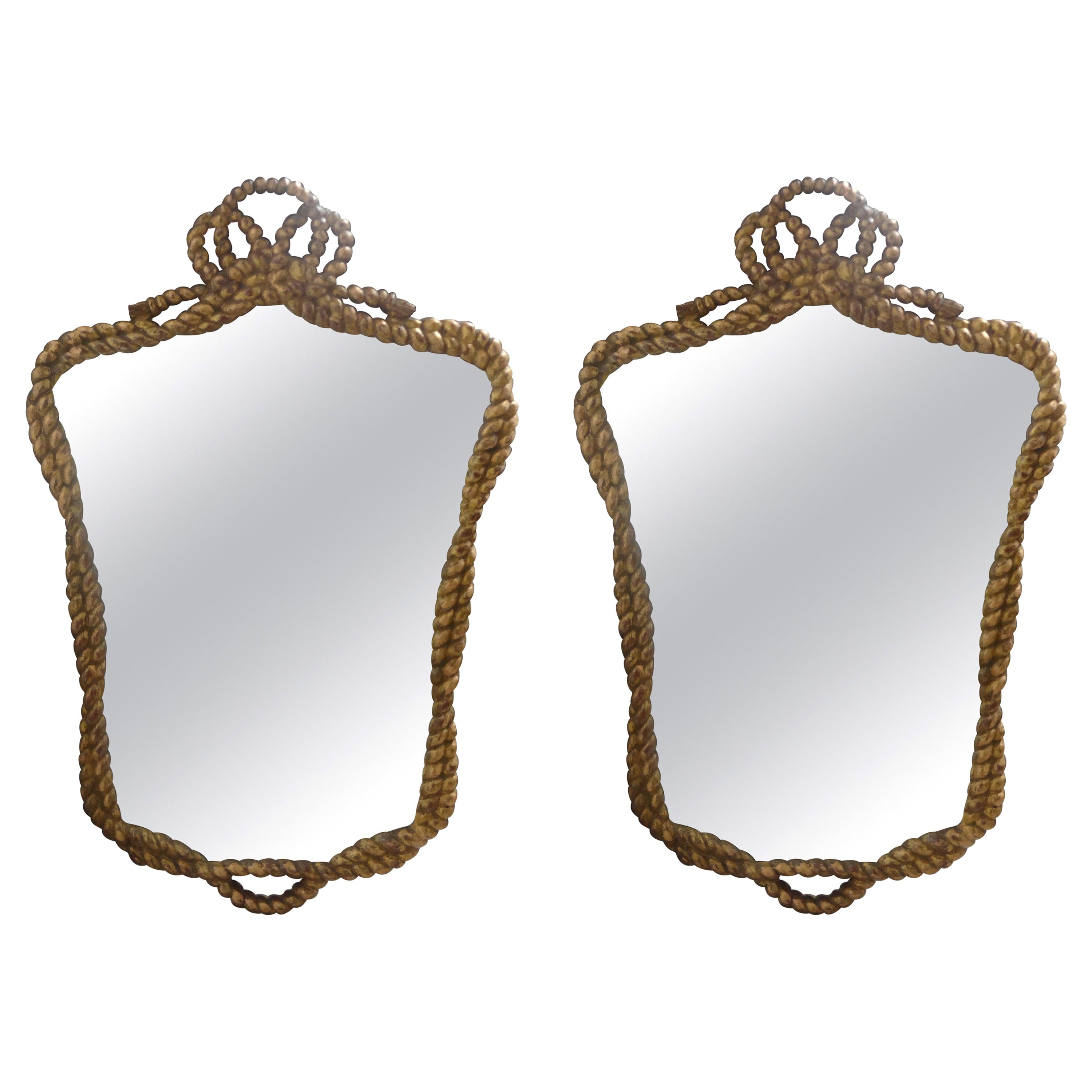 Pair of Italian Giltwood Rope and Tassel Mirrors