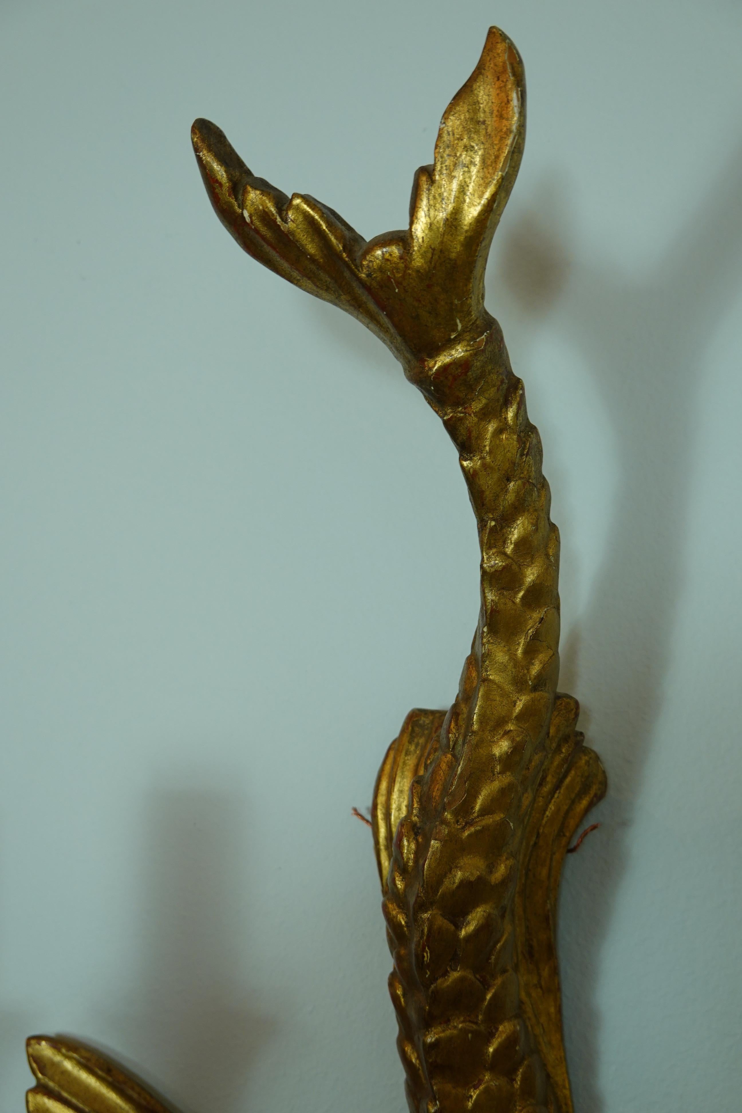Pair of Italian Giltwood Sconces Featuring Mythical Dolphins 10