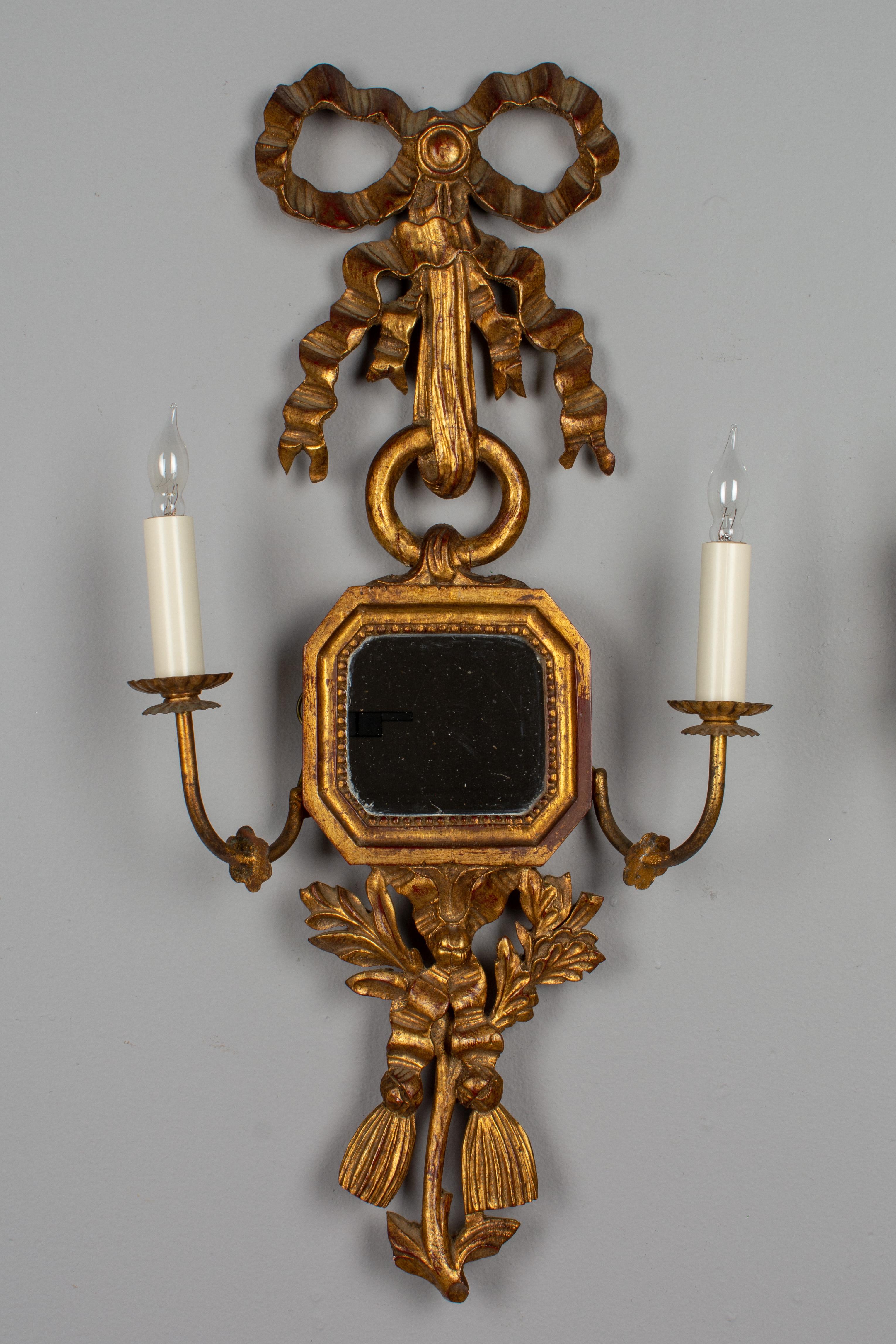 French Provincial Pair of Italian Giltwood Sconces