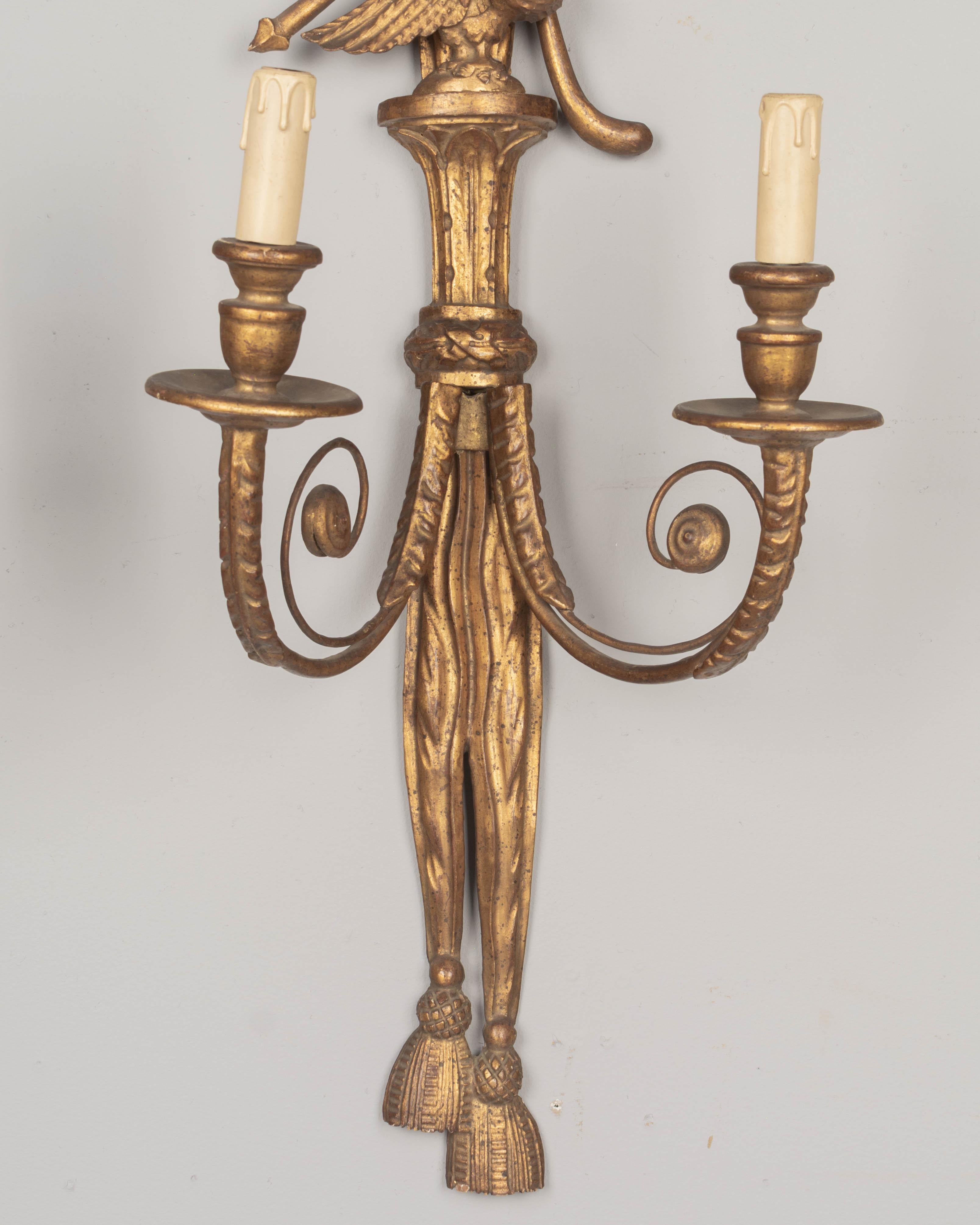 Metal Pair of Italian Giltwood Sconces For Sale