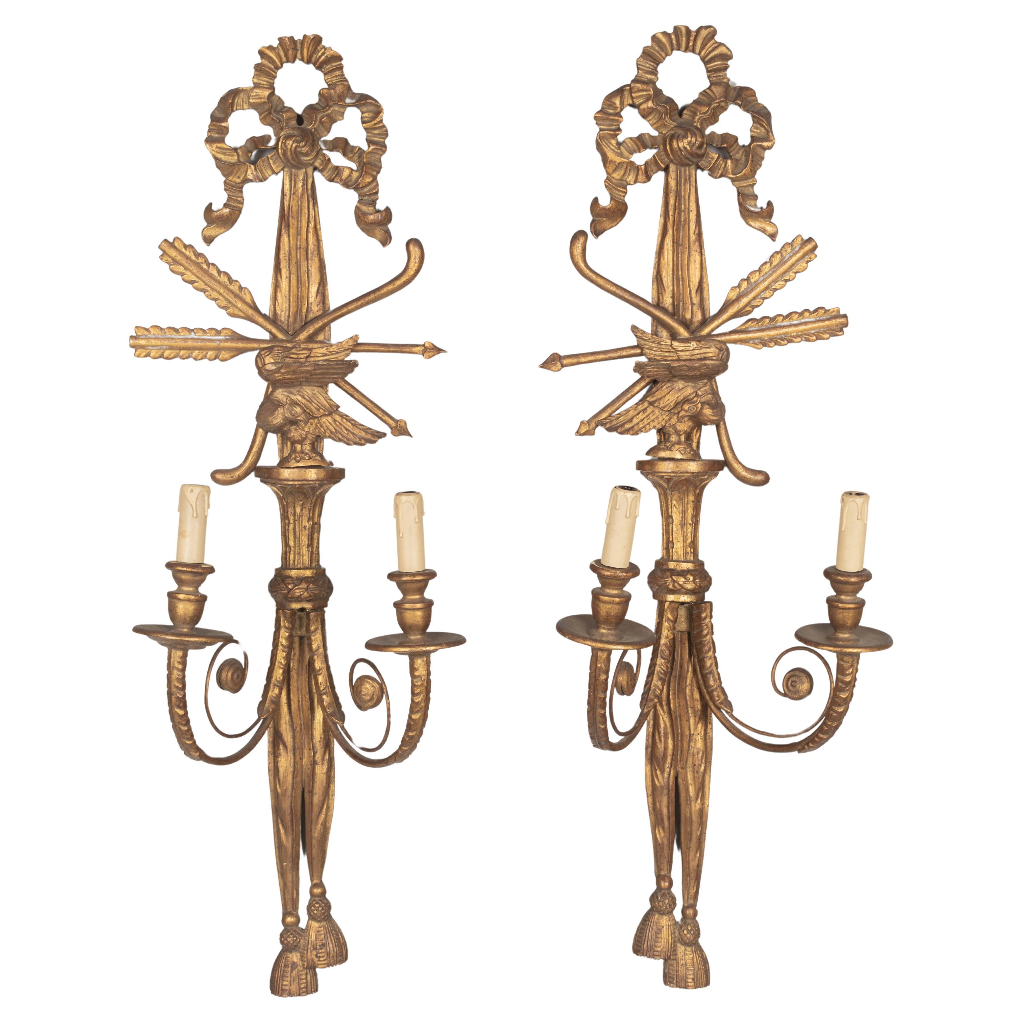 Pair of Italian Giltwood Sconces For Sale
