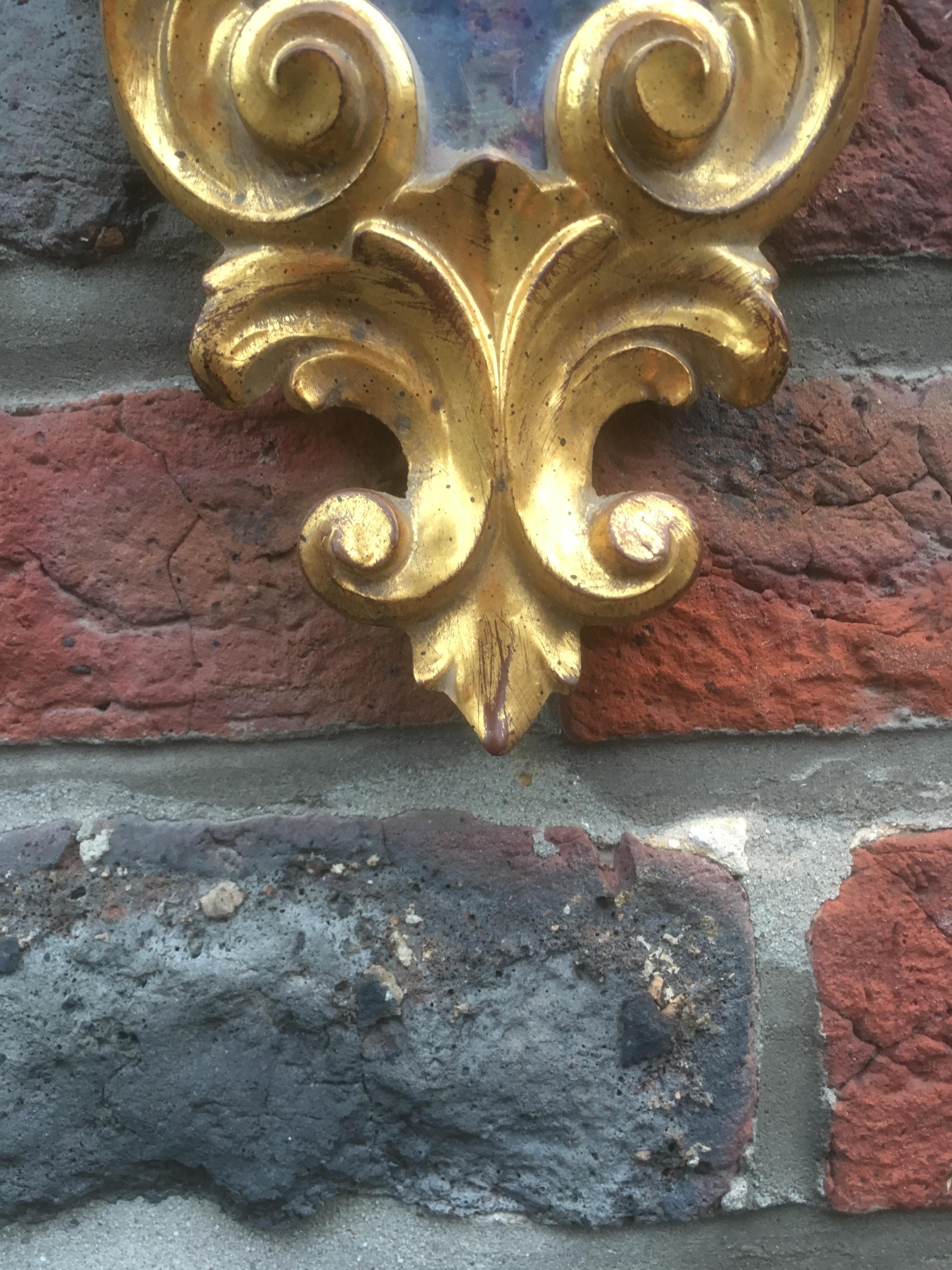 Pair of Italian Giltwood Sconces with Mirrors, circa 1950 For Sale 4