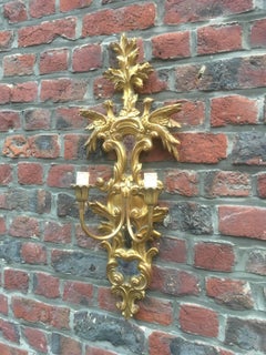 two Italian Giltwood Sconces with Mirrors, circa 1950