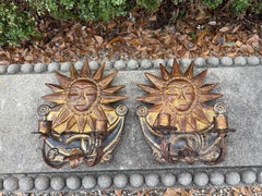 Pair Of Italian Giltwood Sun Sconces
