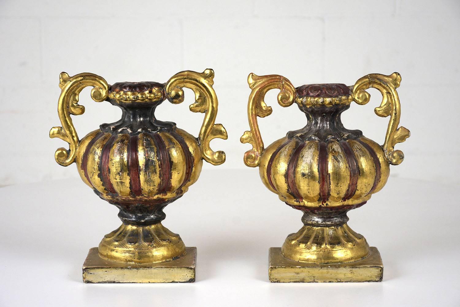 Pair of Italian Giltwood Urns, circa 1840s 1