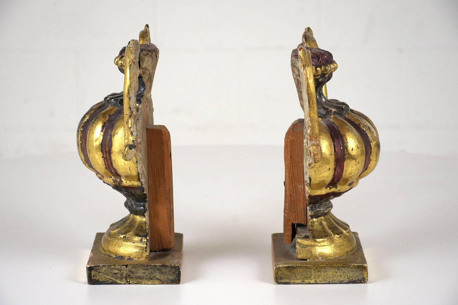 Pair of Italian Giltwood Urns, circa 1840s 2