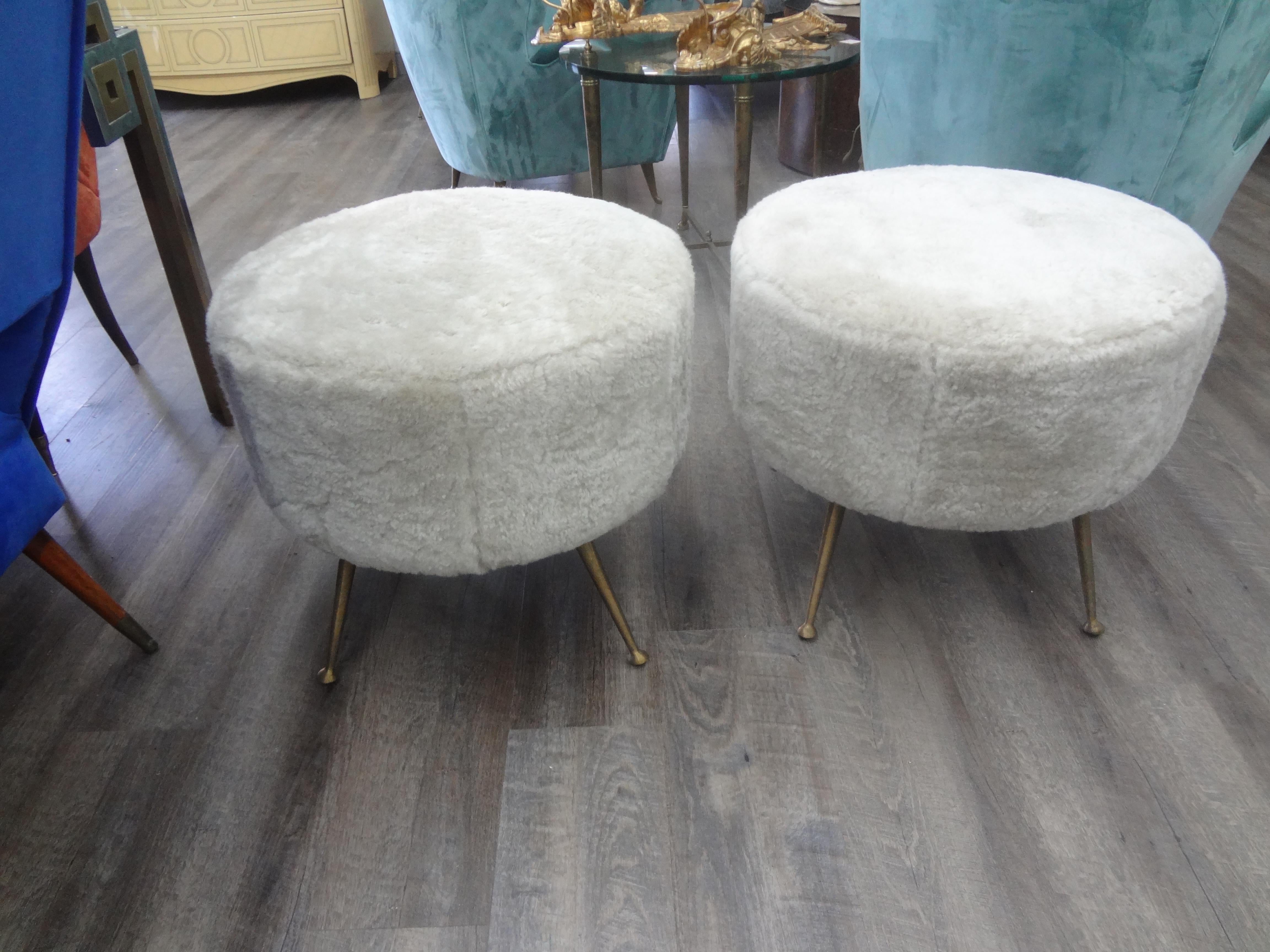 Pair of Italian Gio Ponti Inspired Poufs In Good Condition For Sale In Houston, TX