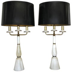 Pair of Italian Gio Ponti Style Alabaster Brass Lamps