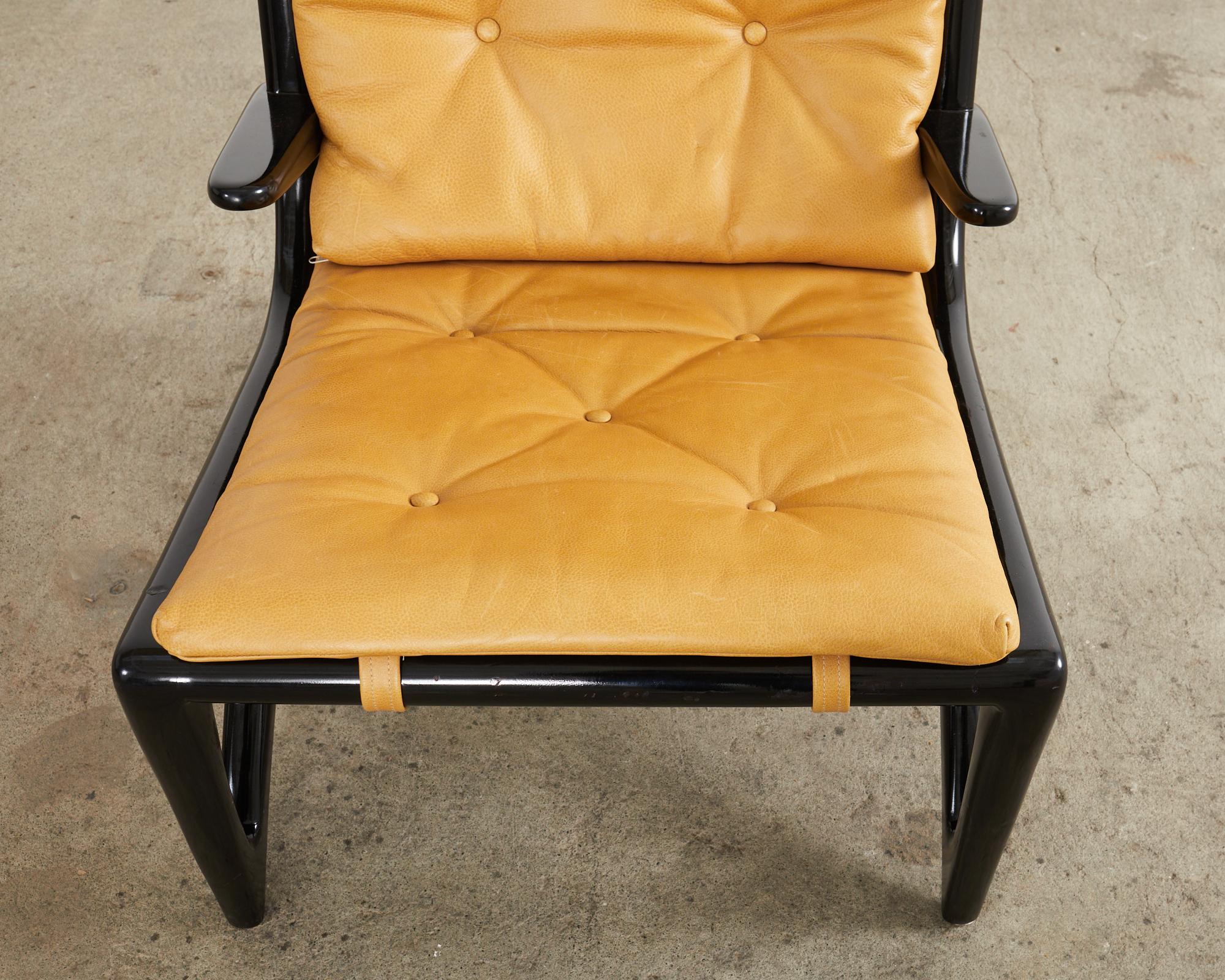 Pair of Italian Gio Ponti Style Ebonized Lounge Chairs For Sale 9