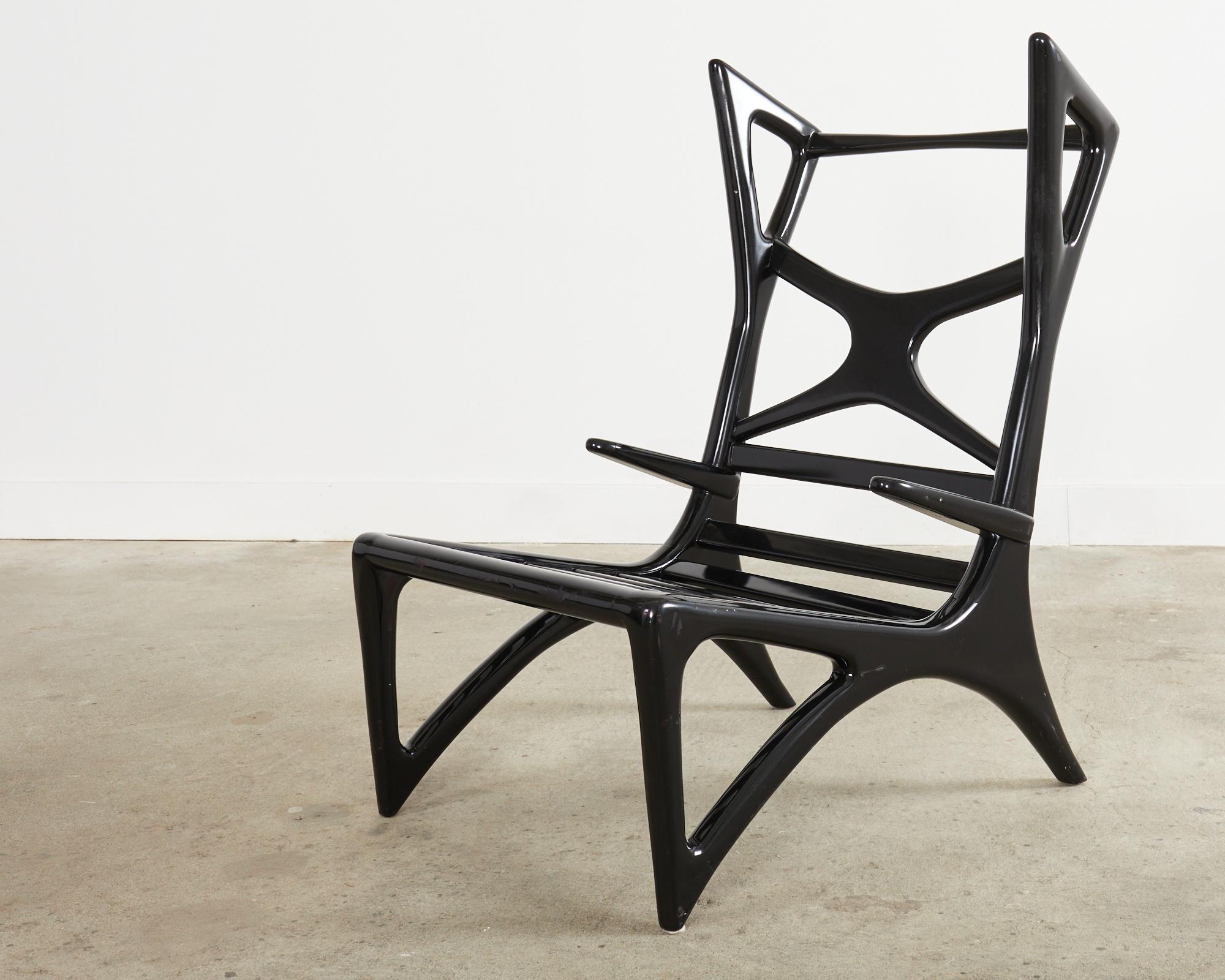 Pair of Italian Gio Ponti Style Ebonized Lounge Chairs For Sale 11