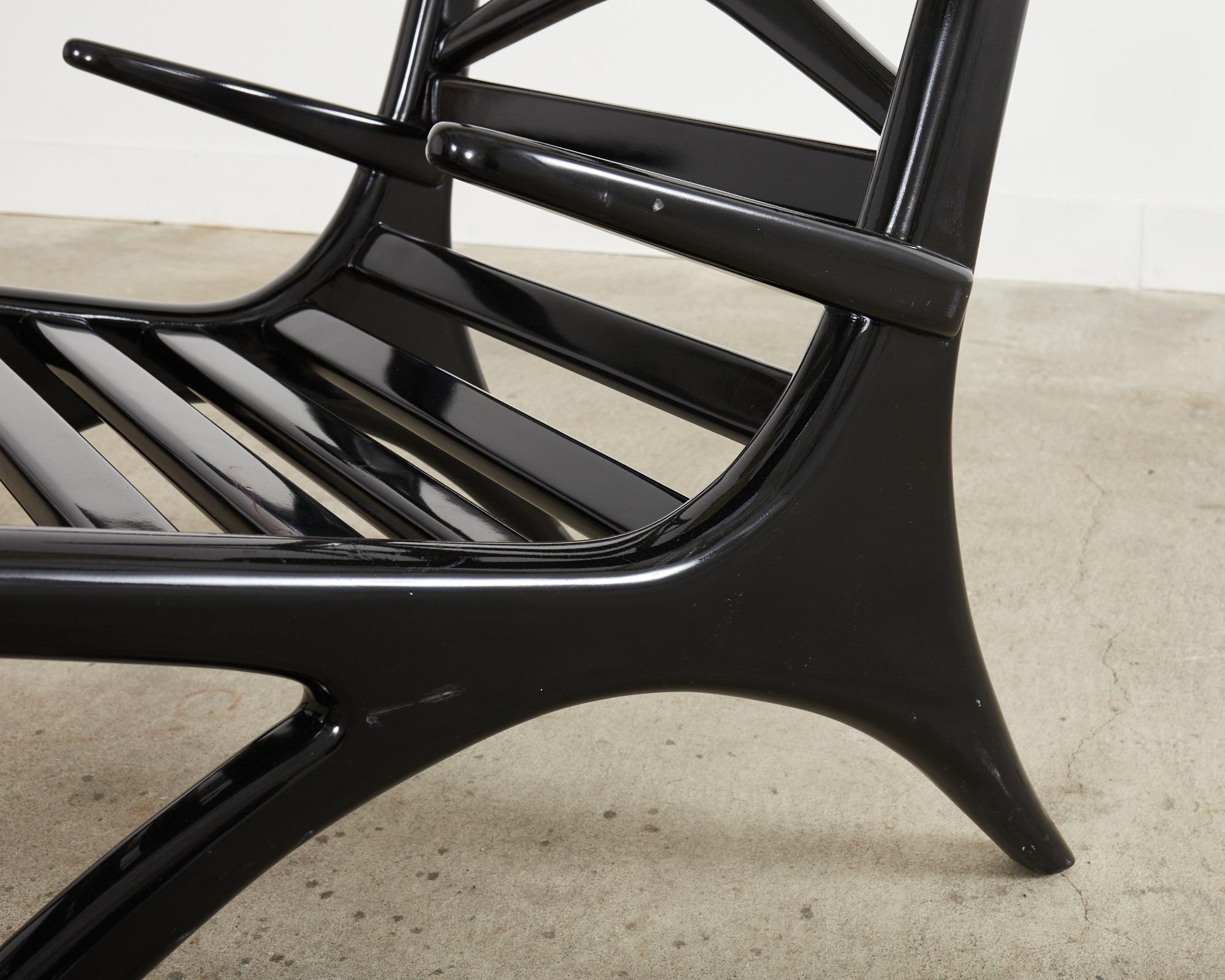 Pair of Italian Gio Ponti Style Ebonized Lounge Chairs For Sale 12