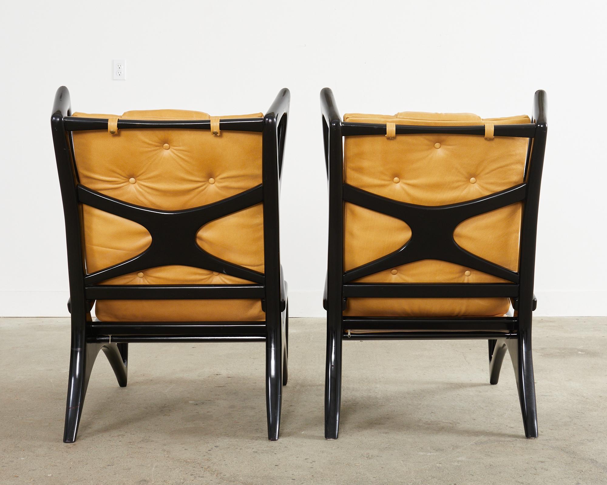 Pair of Italian Gio Ponti Style Ebonized Lounge Chairs For Sale 13