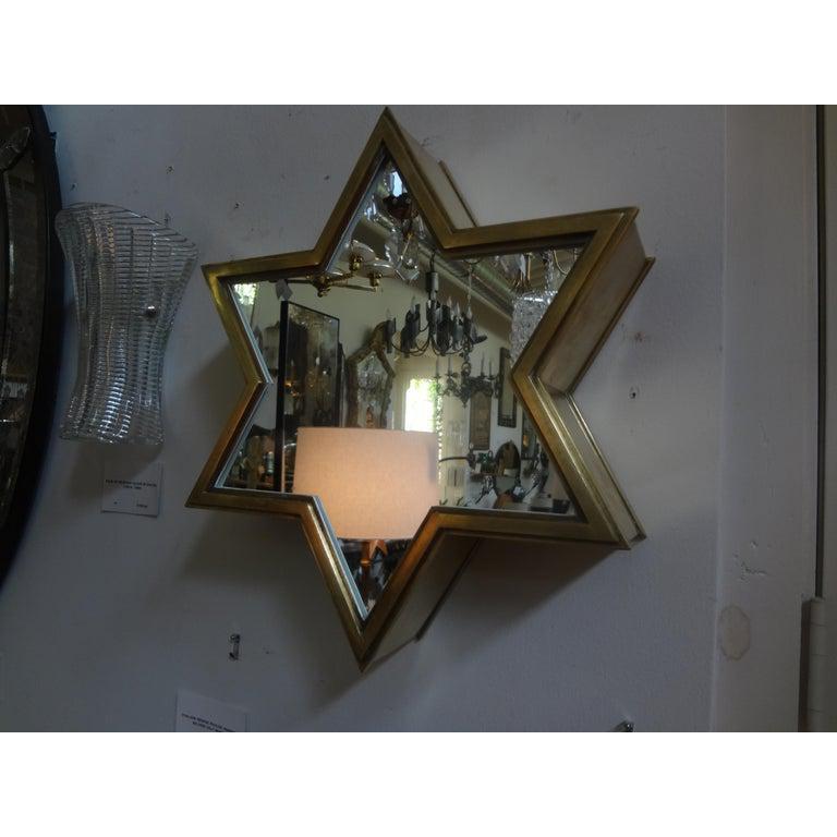 Pair of Italian Brass Star Shaped Mirrors For Sale 5