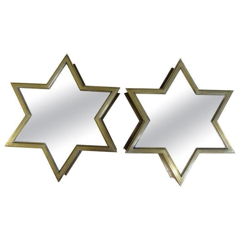 Pair of Italian Brass Star Shaped Mirrors For Sale 6