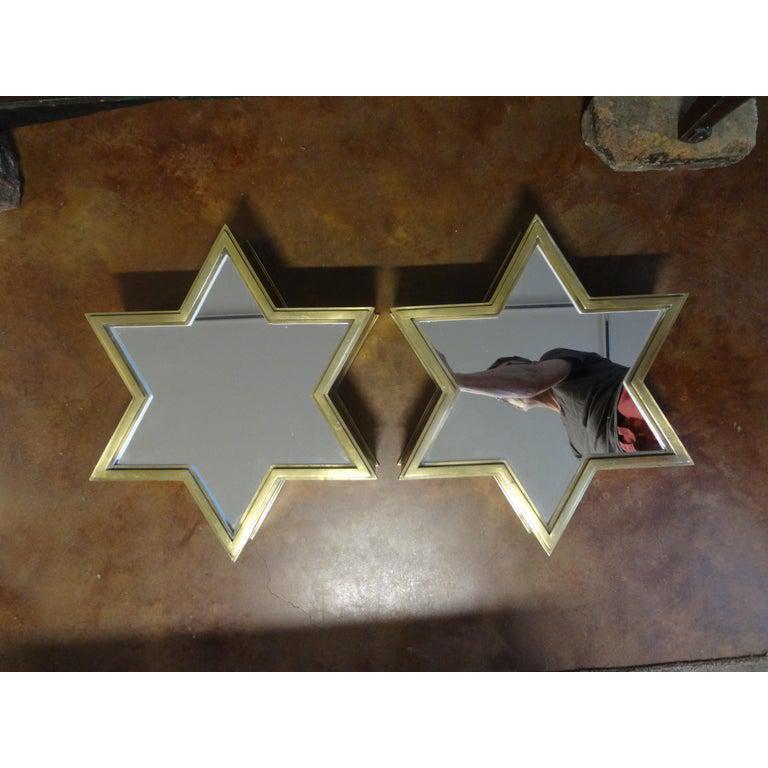 Pair of Italian Brass Star Shaped Mirrors For Sale 4