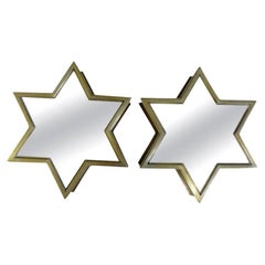 Pair of Italian Gio Ponti Style Mid-Century Modern Brass Star Shaped Mirrors