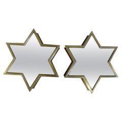 Pair of Italian Gio Ponti Style Mid-Century Modern Brass Star Shaped Mirrors
