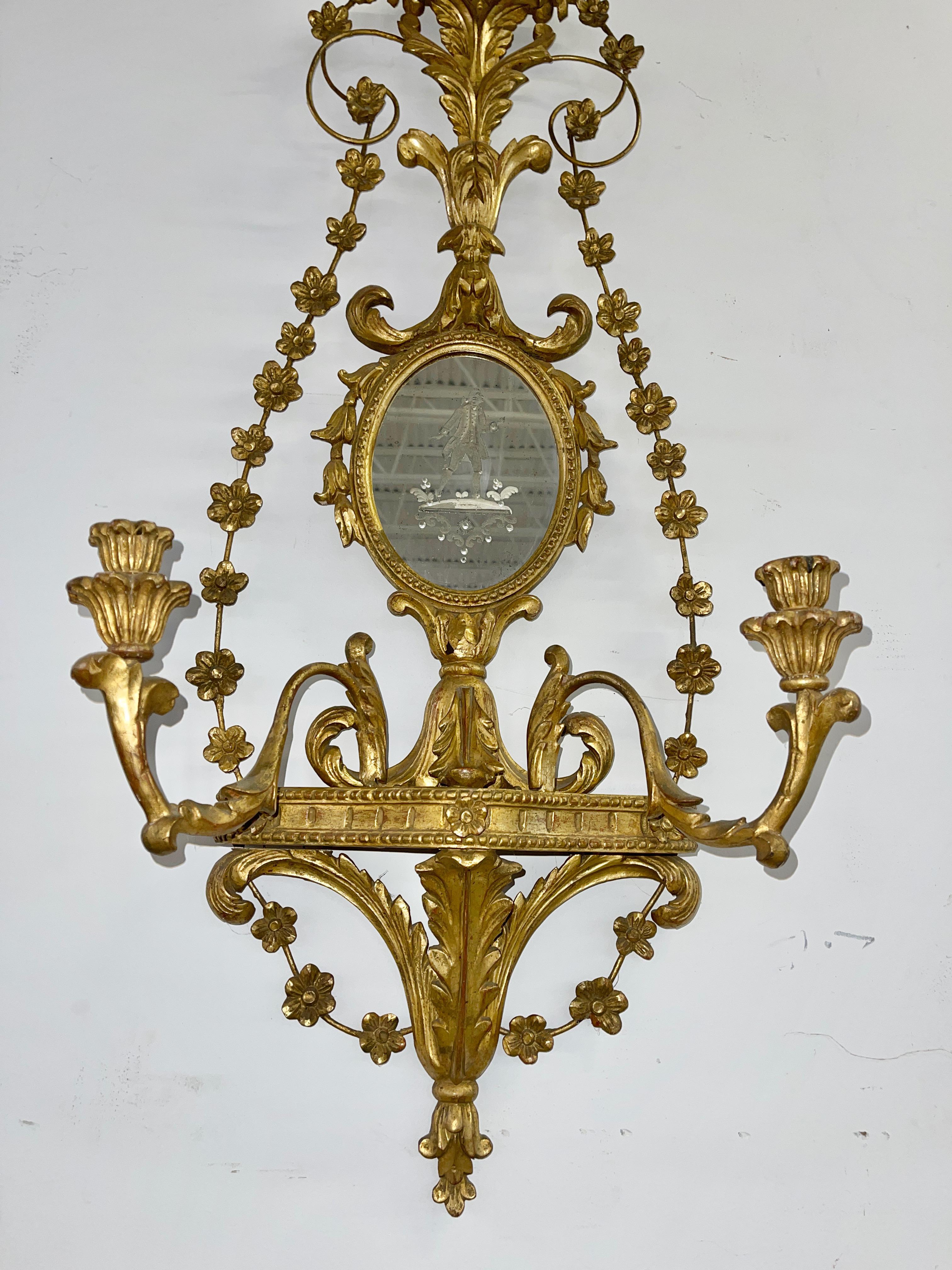 20ième siècle Paire de miroirs candélabres Girondole italiens en vente