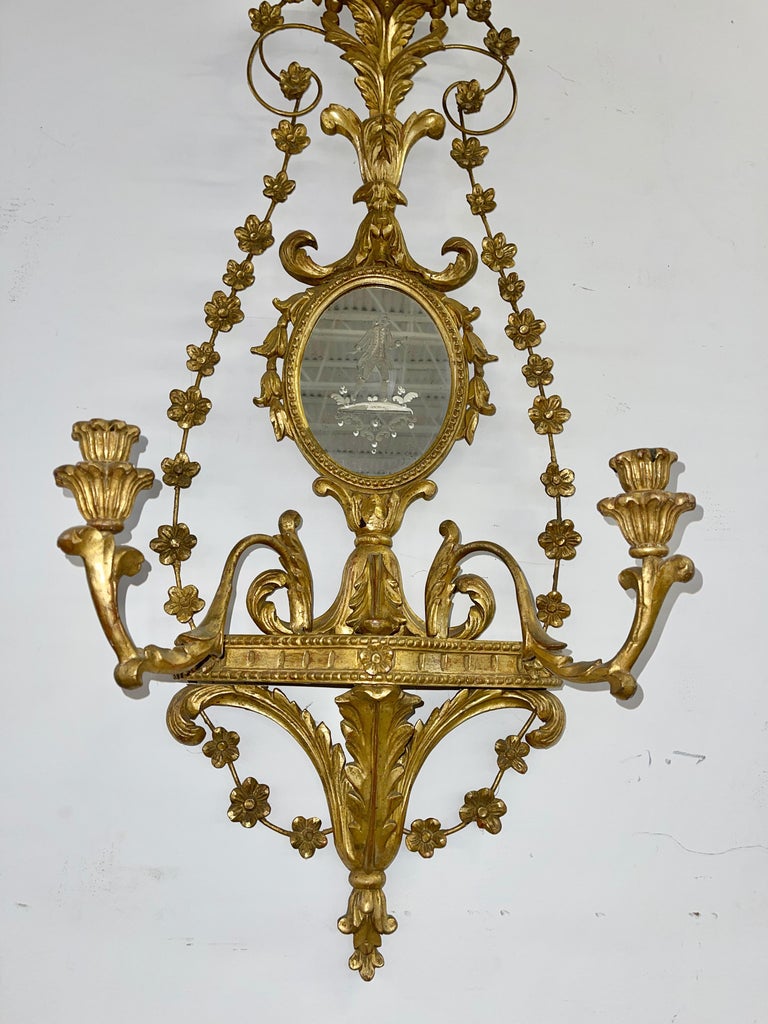 20th Century Pair of Italian Girondole Candelabra Mirrors For Sale
