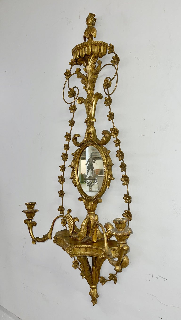 Pair of Italian Girondole Candelabra Mirrors For Sale 1