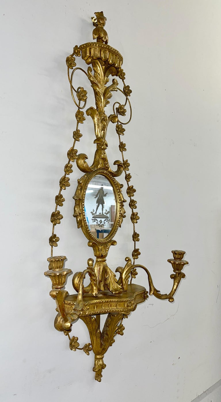 Pair of Italian Girondole Candelabra Mirrors For Sale 2